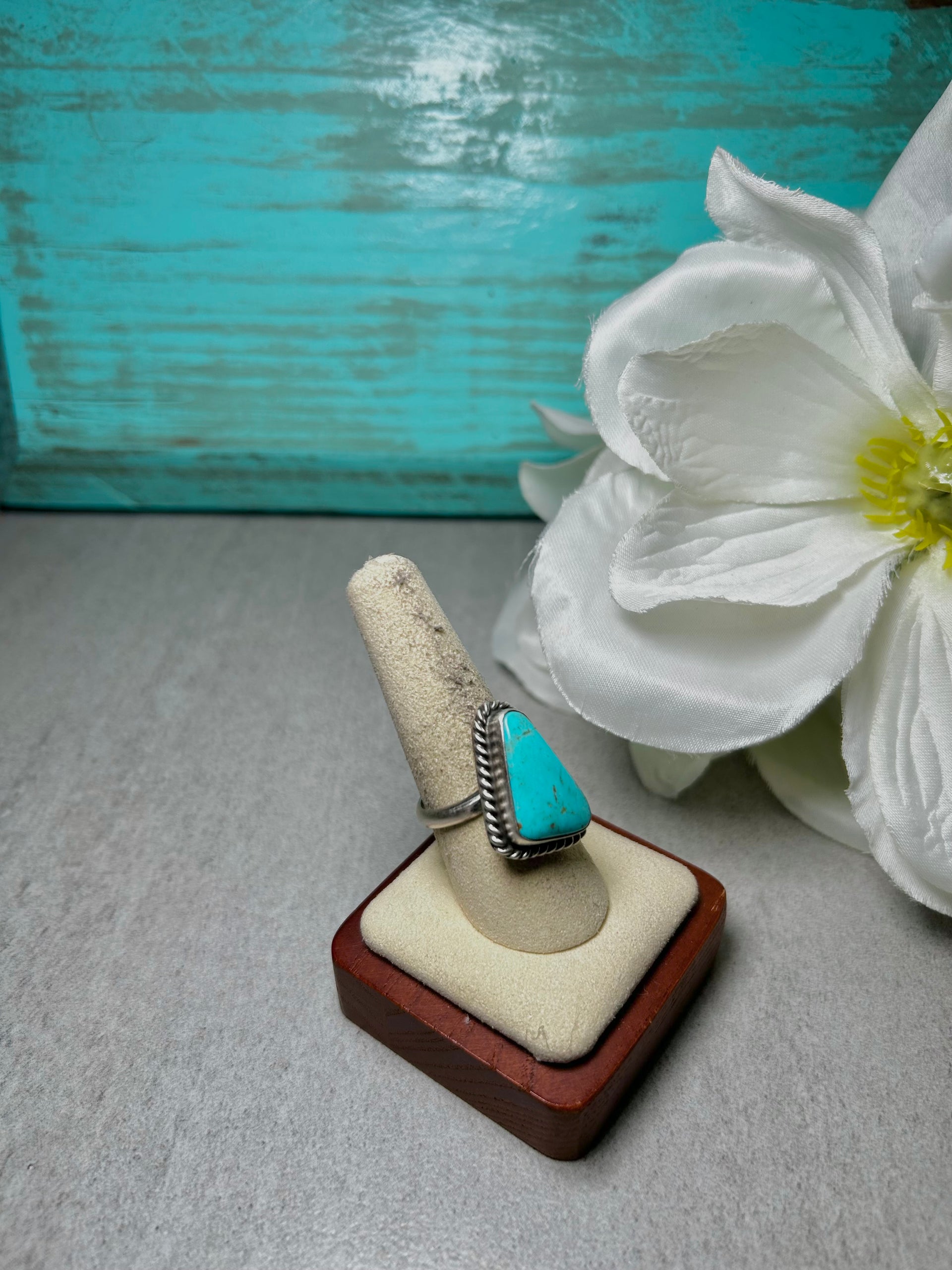 Johnny Dixon Kingman Turquoise & Sterling Silver Adjustable Ring