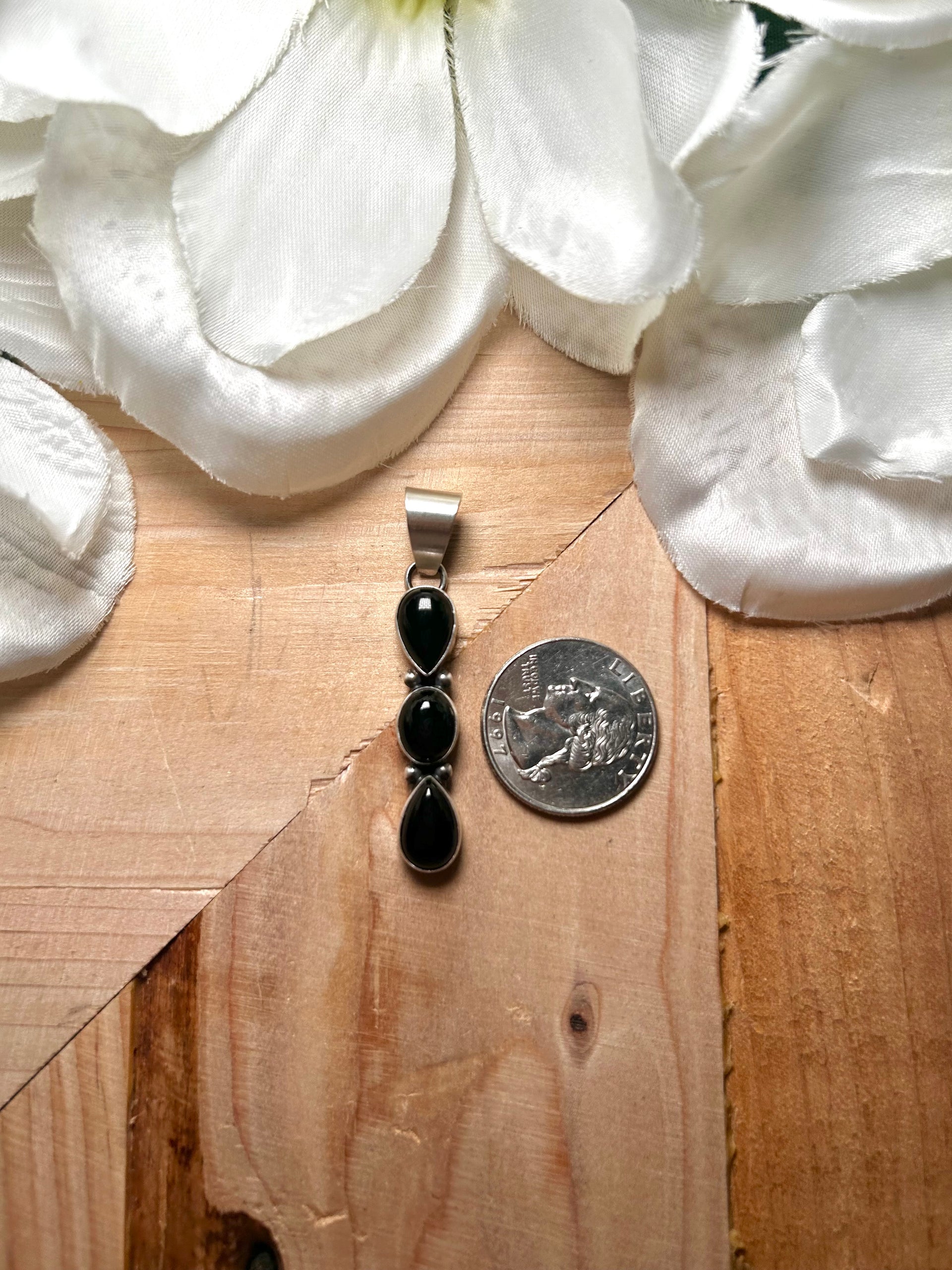 Navajo Made Onyx & Sterling Silver Pendant
