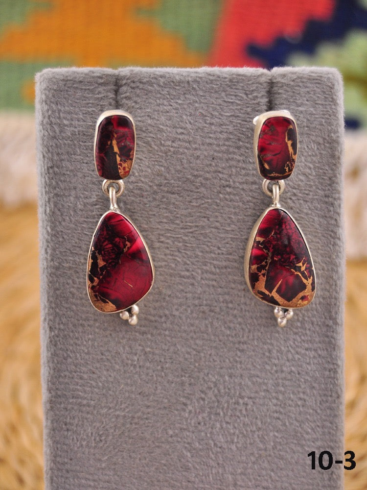 Southwest Made Rose Dahlia & Sterling Silver Dangle Earrings