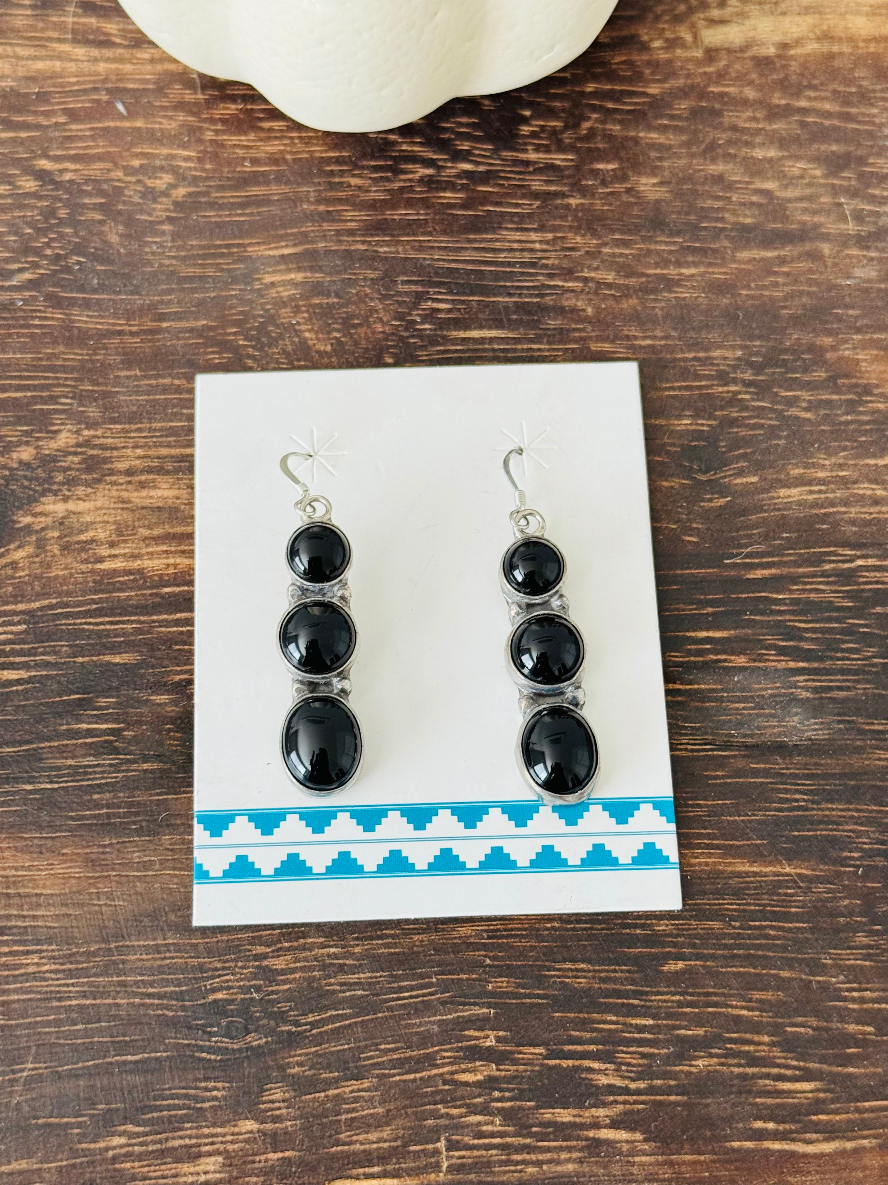 Navajo Made Onyx & Sterling Silver Dangle Earrings