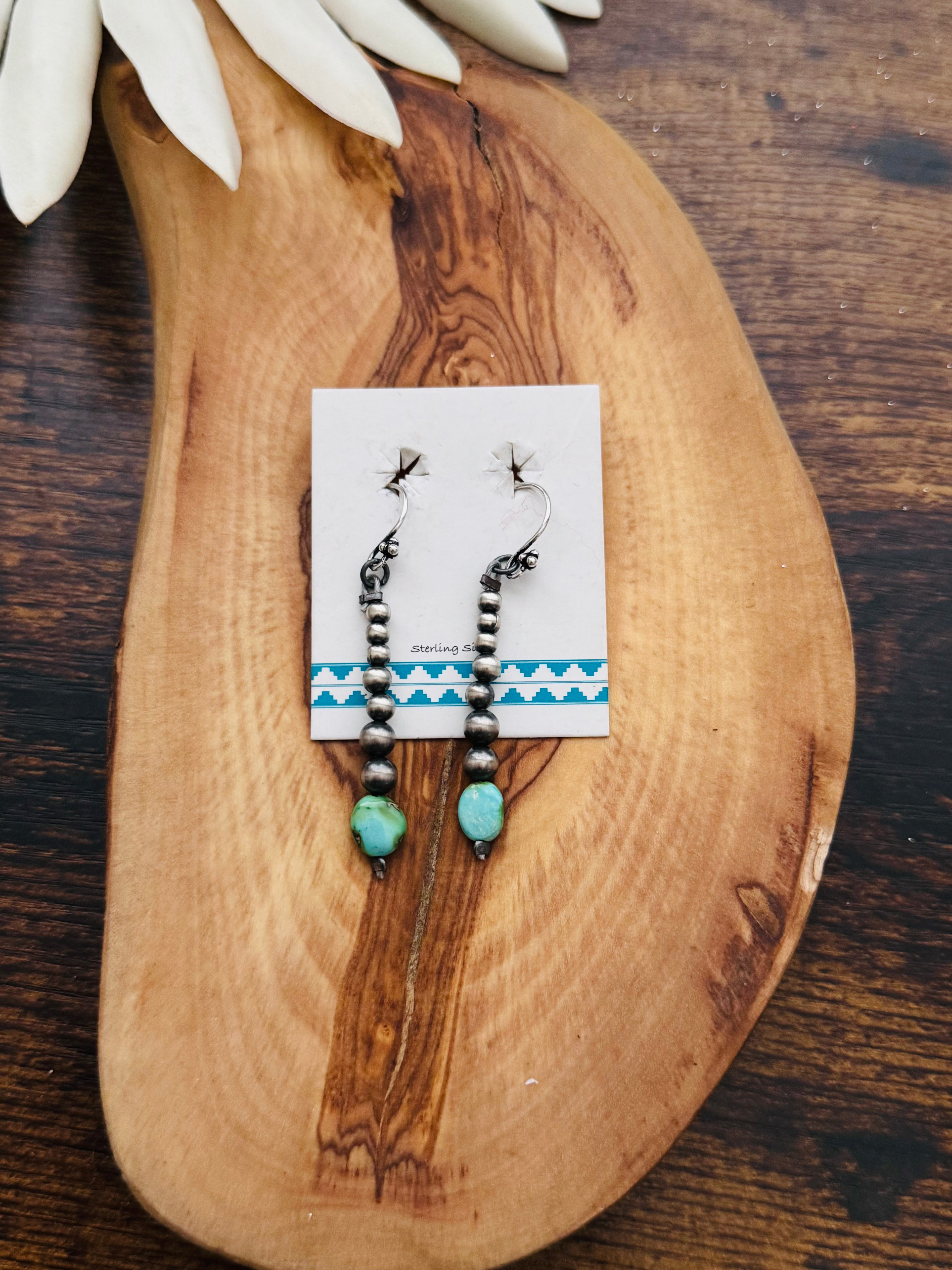 Southwest Handmade Sonoran Mountain Turquoise & Sterling Silver Pearl Dangle Earrings