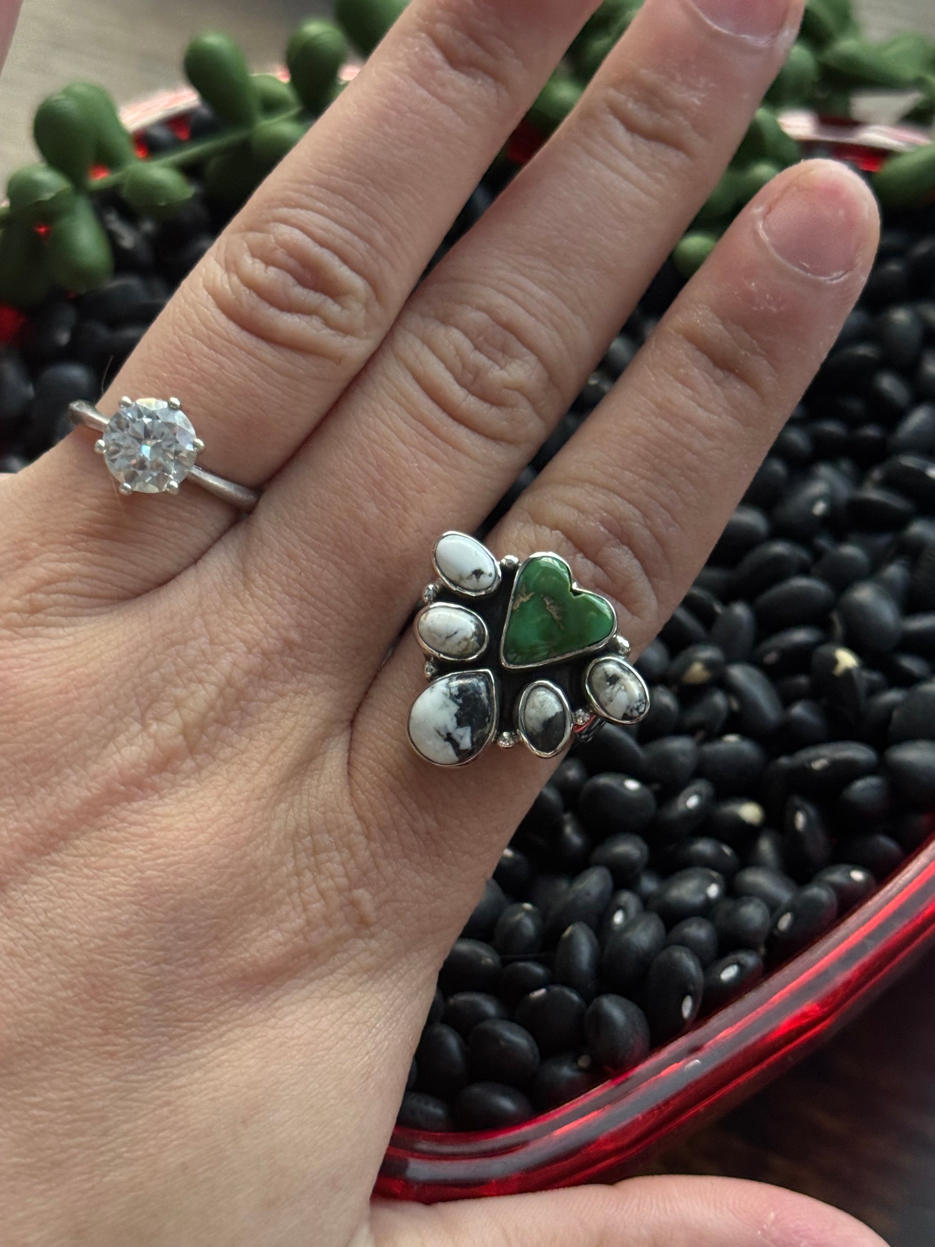 Southwest Handmade Multi Stone & Sterling Silver Adjustable Cluster Ring