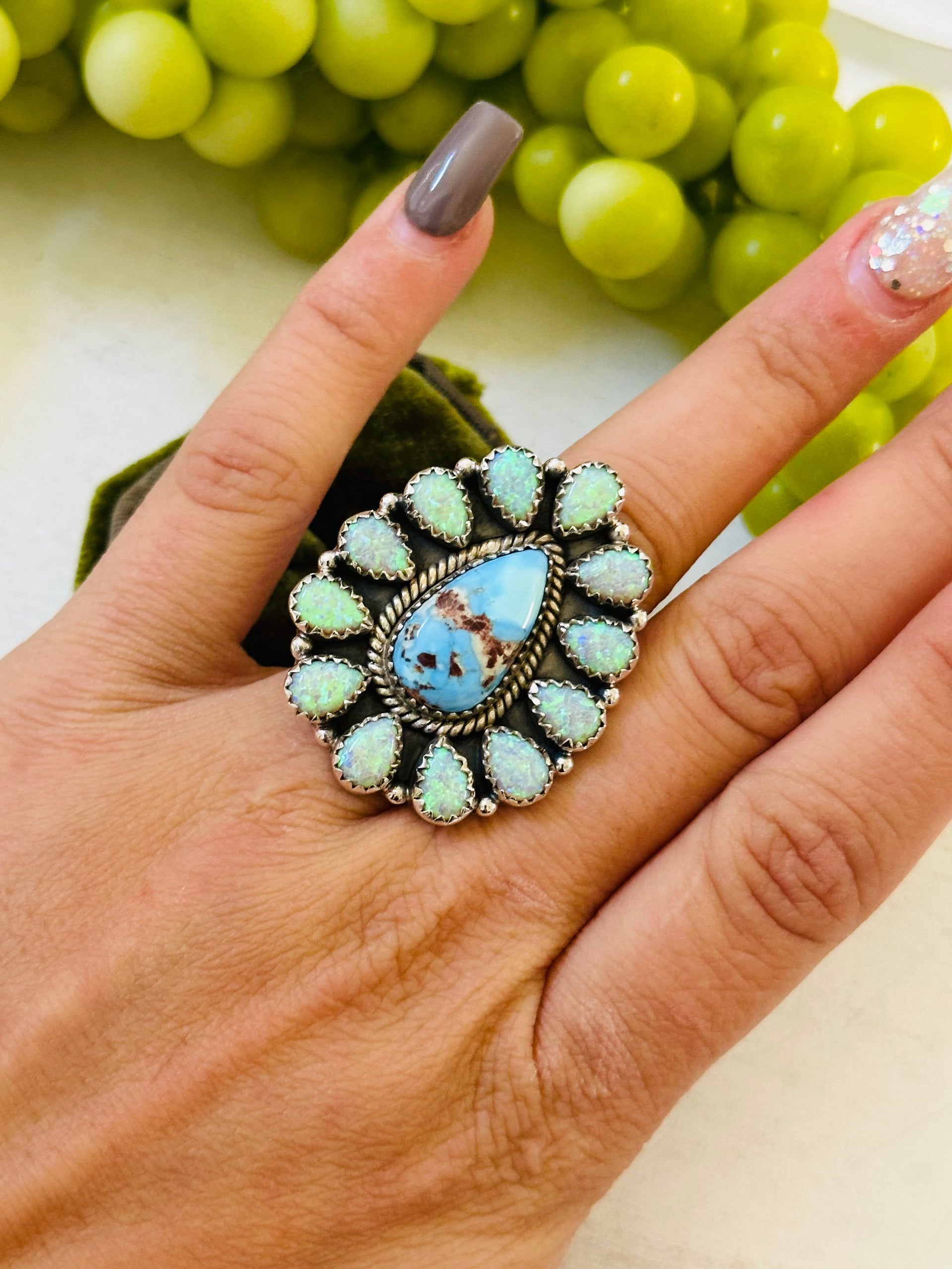 Southwest Handmade Multi Stone & Sterling Silver Cluster Adjustable Ring