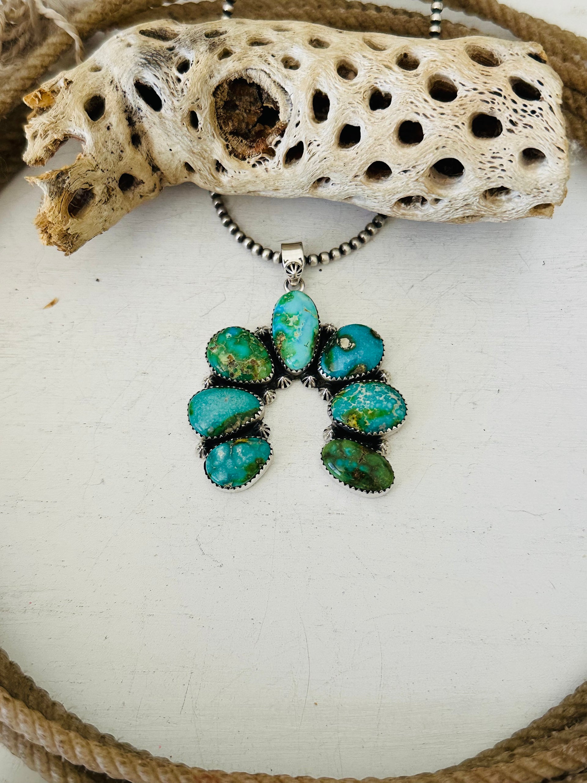 Southwest Handmade Sonoran Gold Turquoise & Sterling Silver Naja Pendant