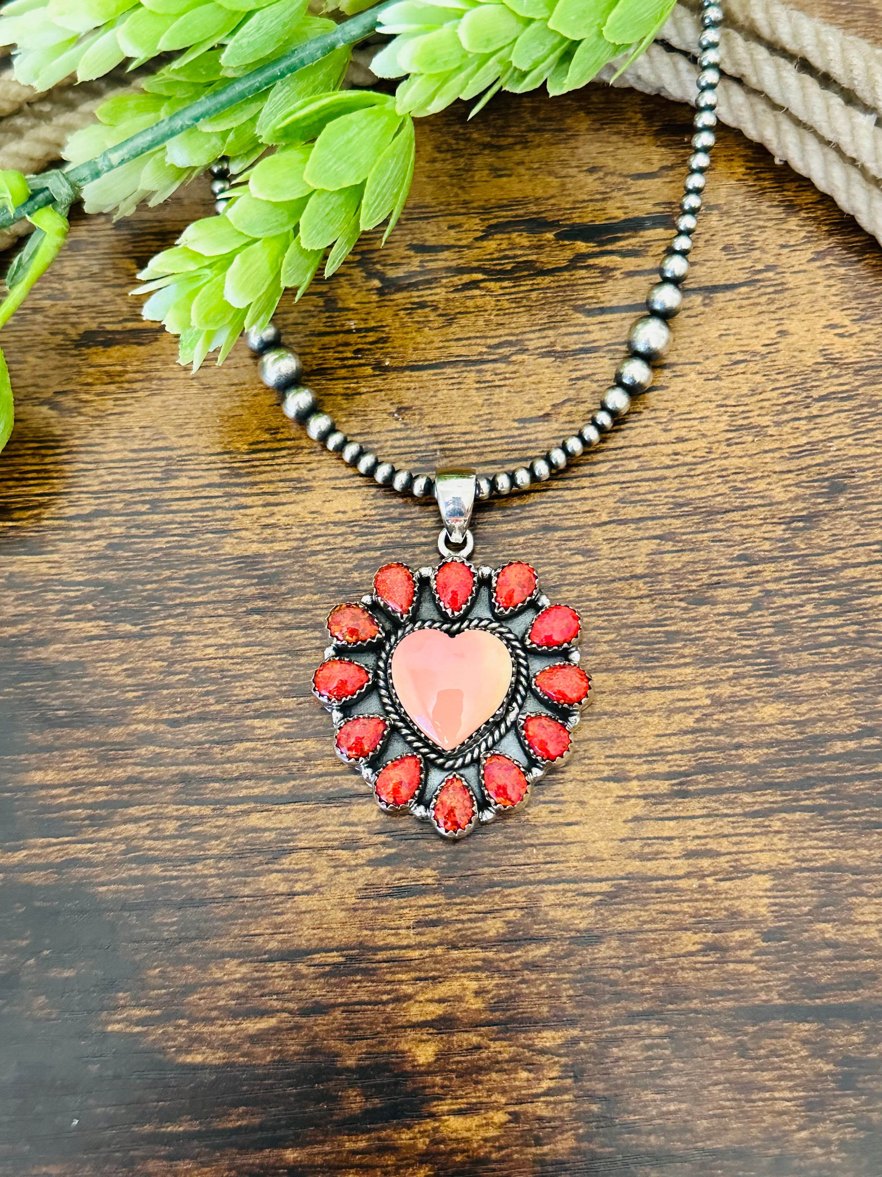Southwest Handmade Multi Stone & Sterling Silver Cluster Heart Pendant