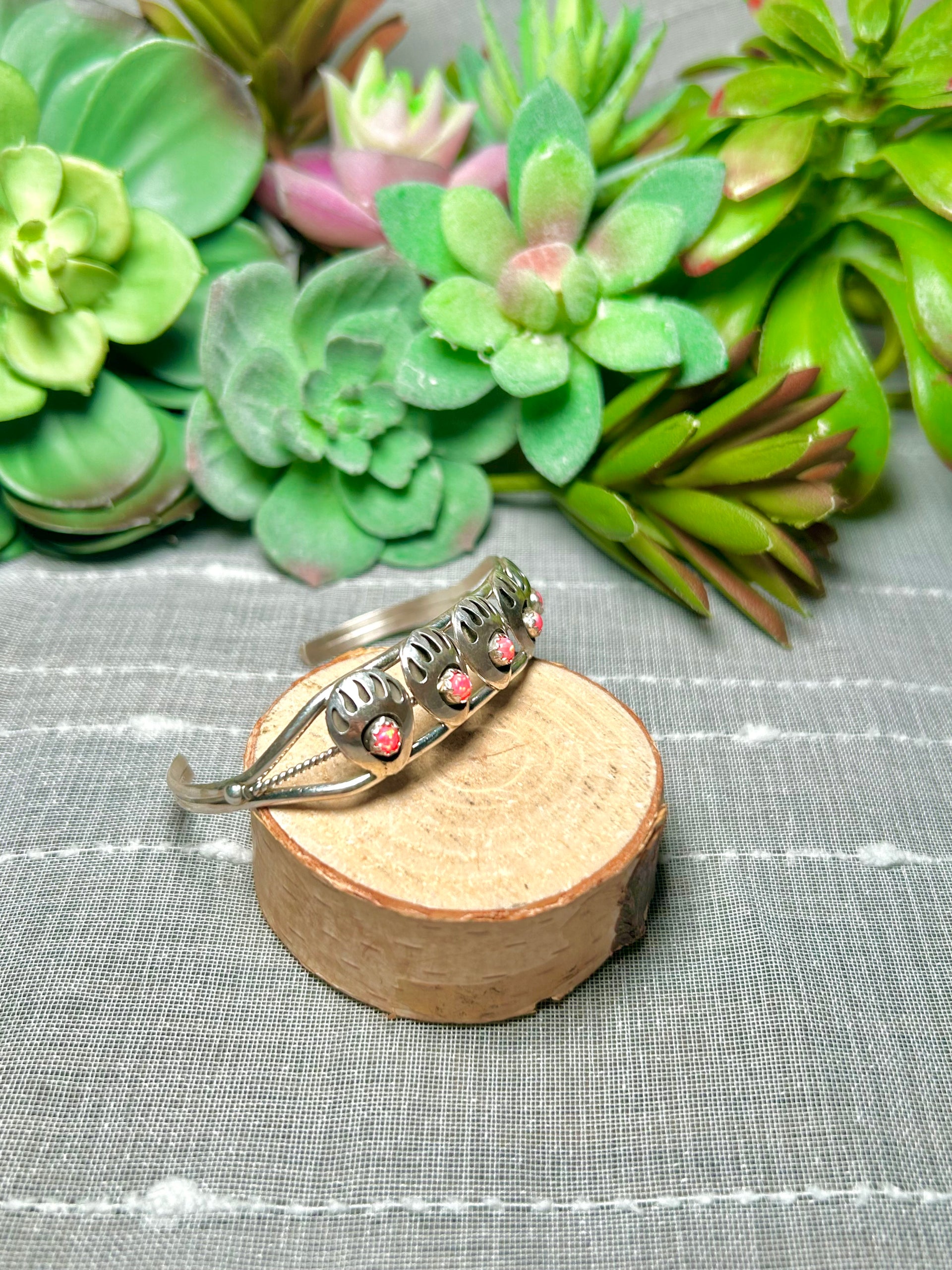 Navajo Made Opal & Sterling Silver Cuff Bracelet