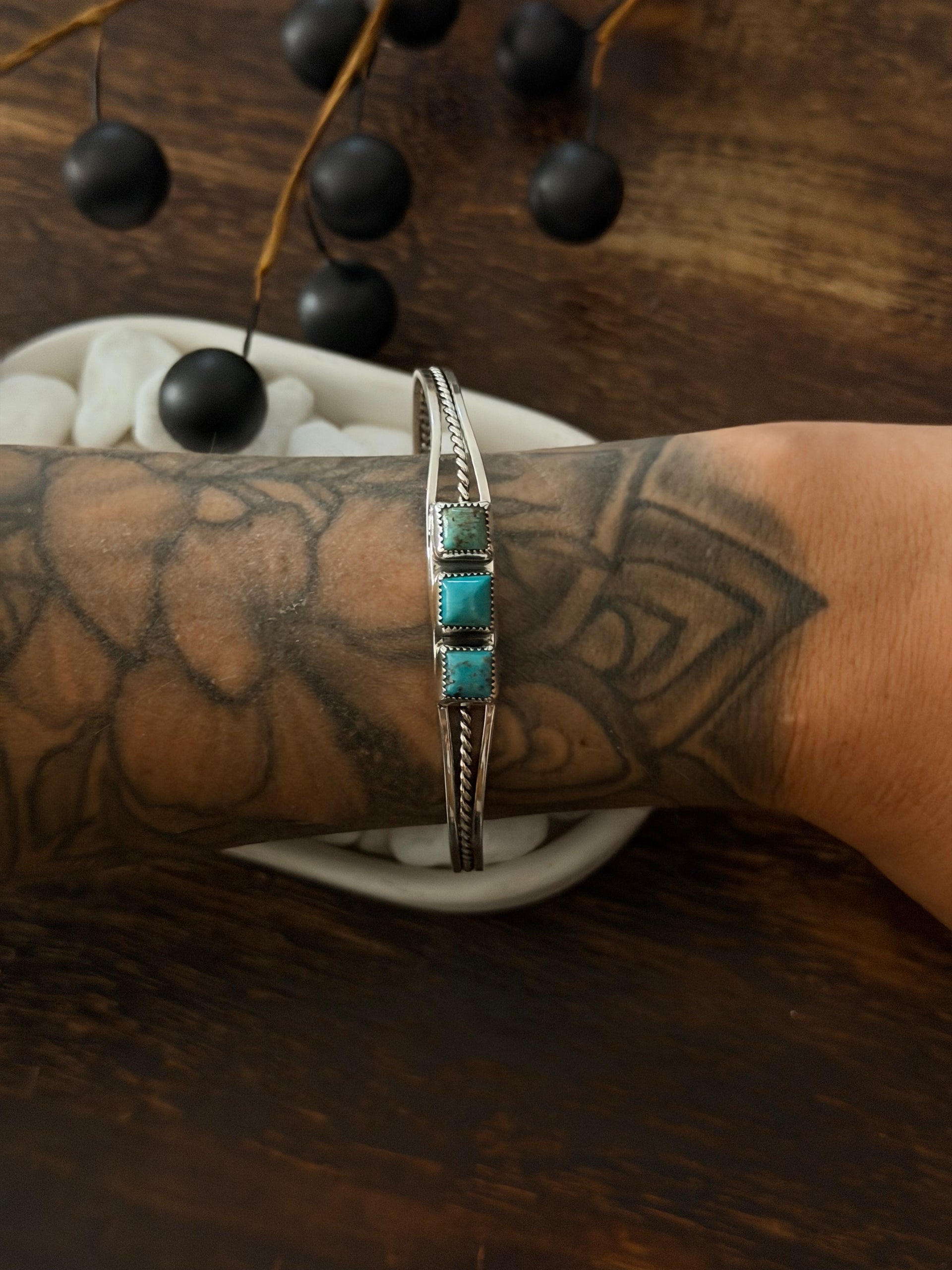 Navajo Made Kingman Turquoise & Sterling Silver Cuff Bracelet