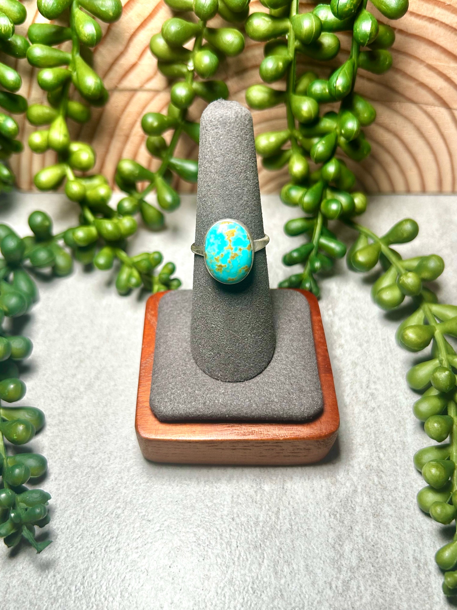 Navajo Made Kingman Turquoise & Sterling Silver Ring Size 7