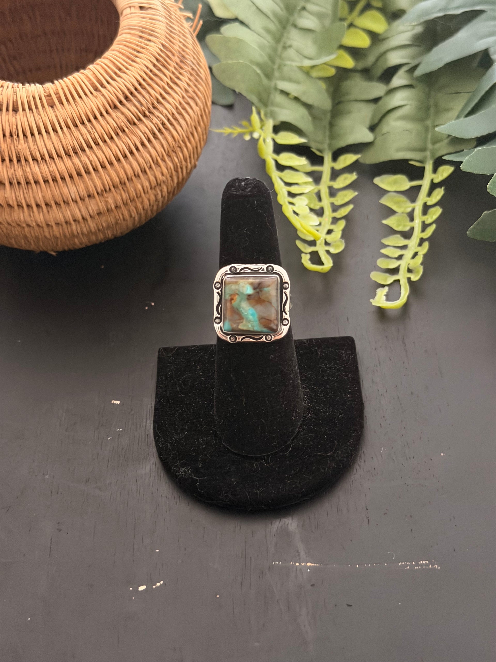 Navajo Made Royston Turquoise & Sterling Silver Ring Size 7.5