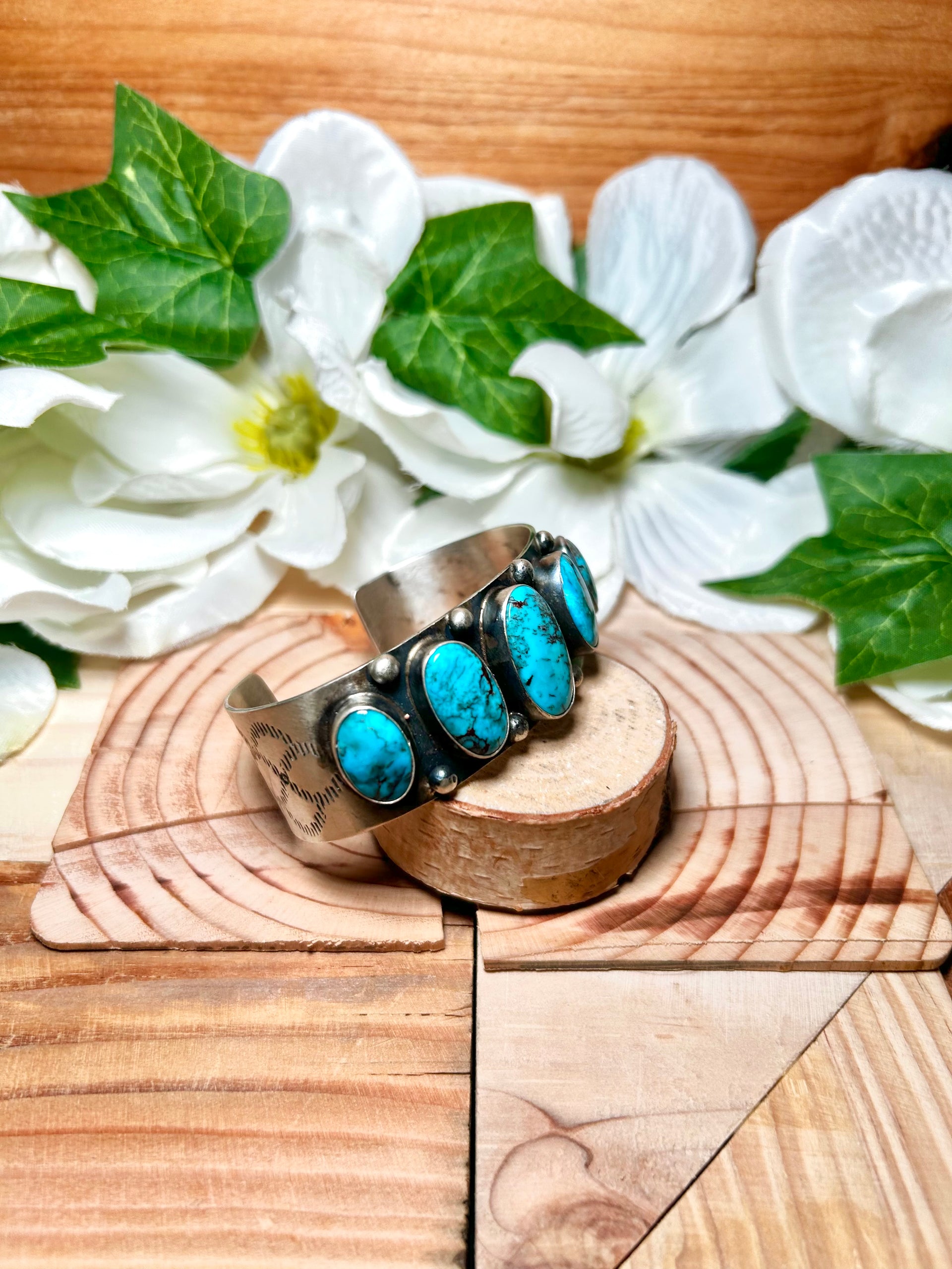 Navajo Made Egyptian Turquoise & Sterling Silver Cuff Bracelet