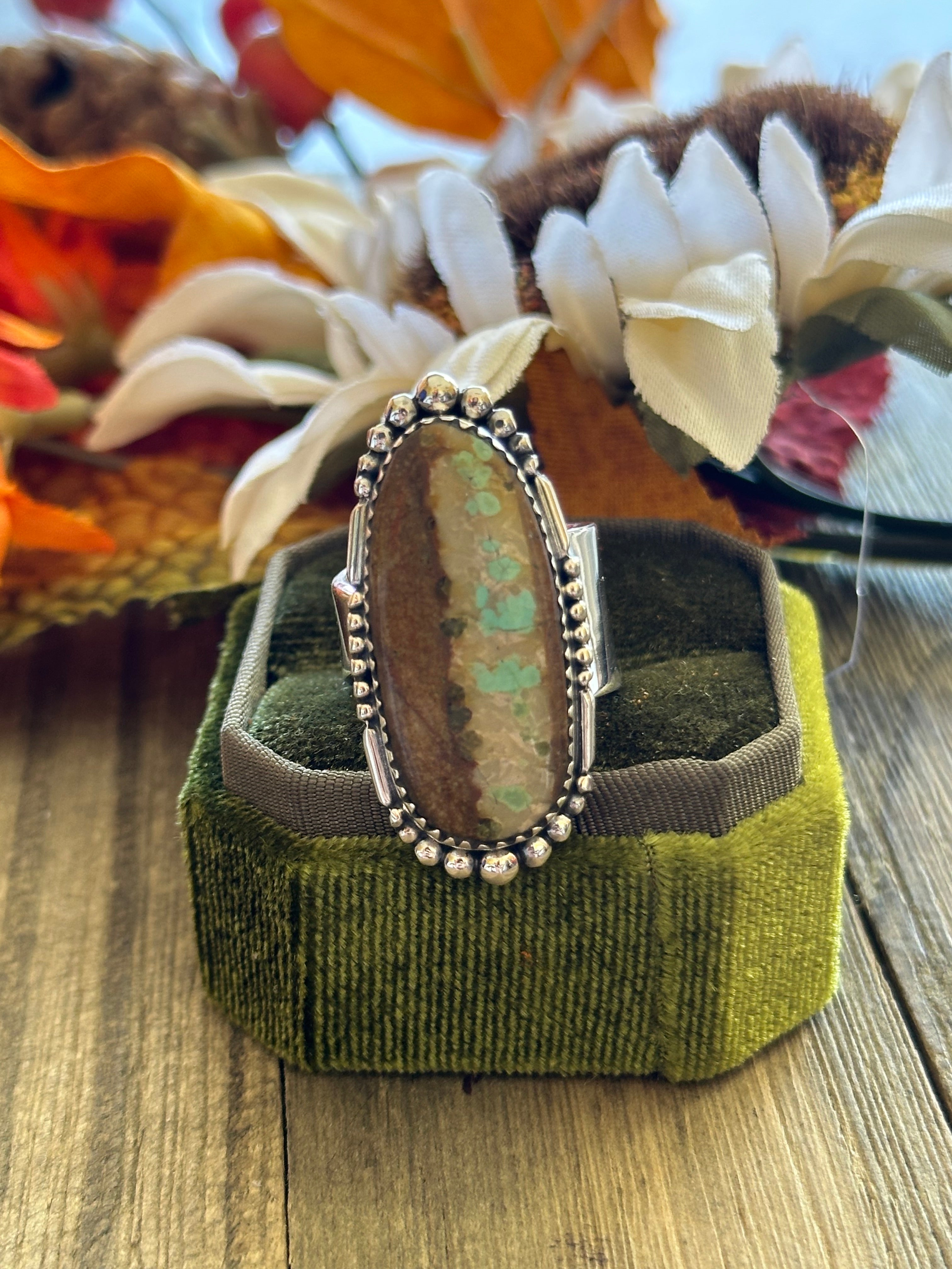 Southwest Handmade #8 Turquoise & Sterling Silver Adjustable Ring