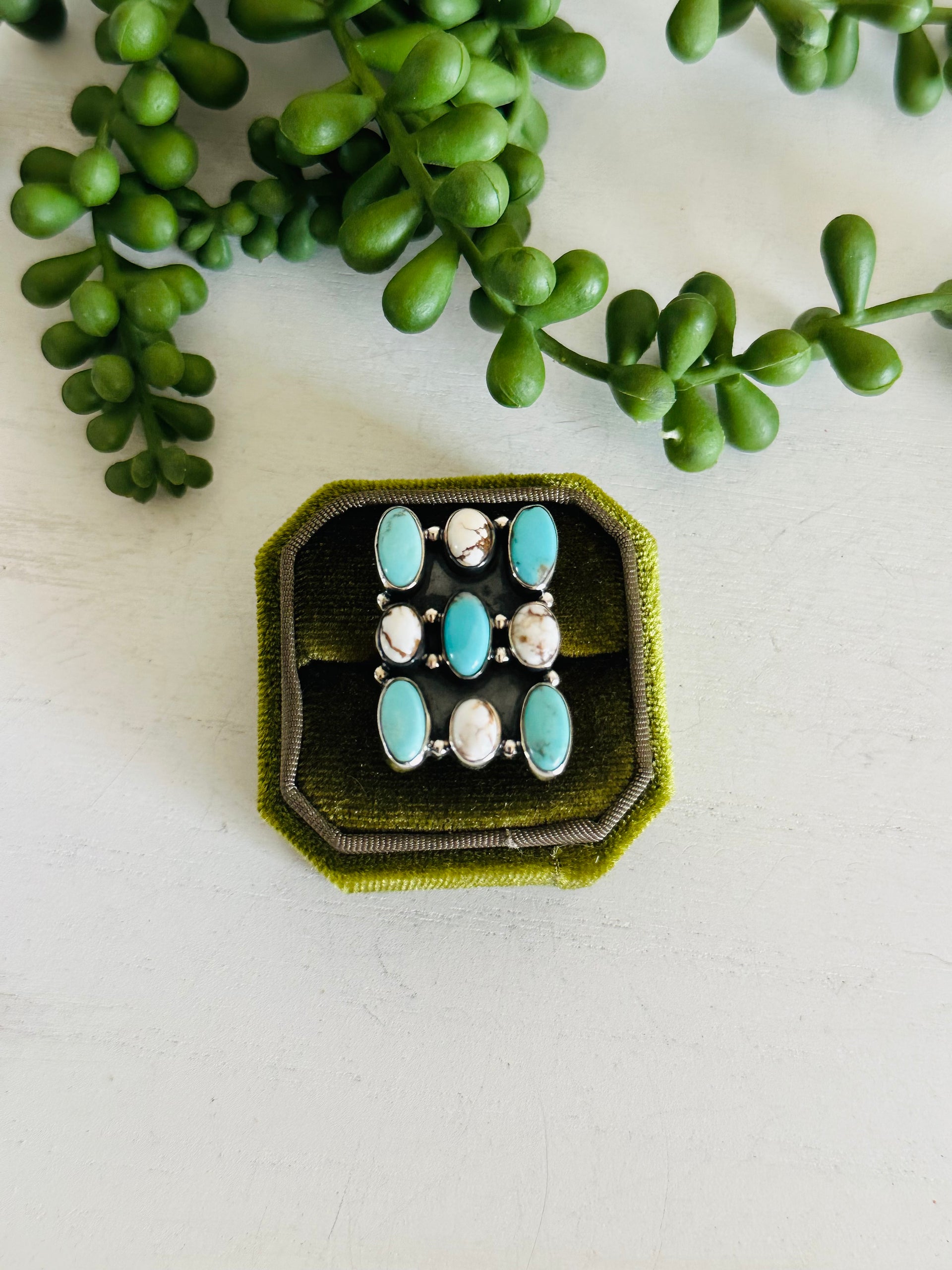 Southwest Handmade Multi Stone & Sterling Silver Adjustable Cluster Ring
