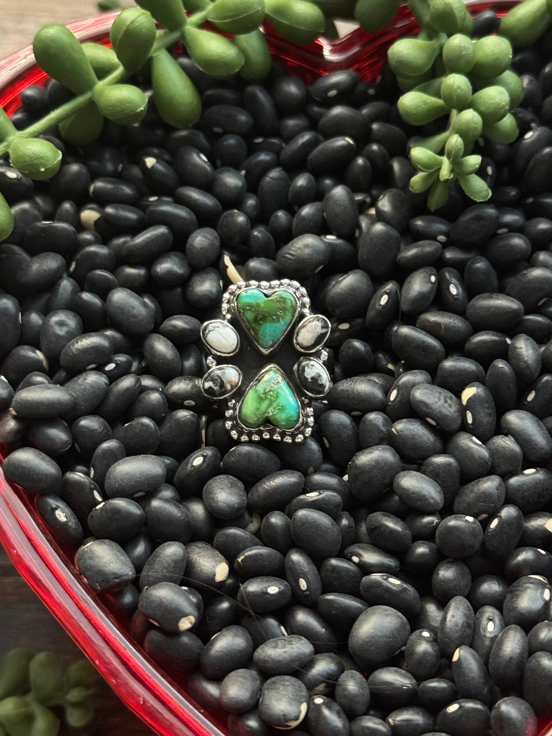 Southwest Handmade Multi Stone & Sterling Silver Adjustable Cluster Ring