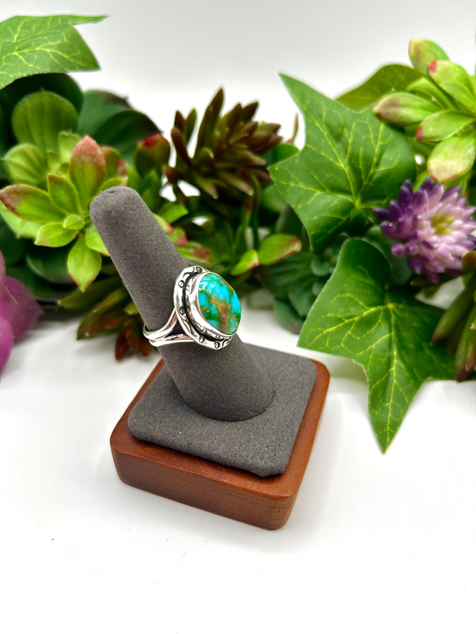 Navajo Made Sonoran Mountain Turquoise & Sterling Silver Ring Size 8.25