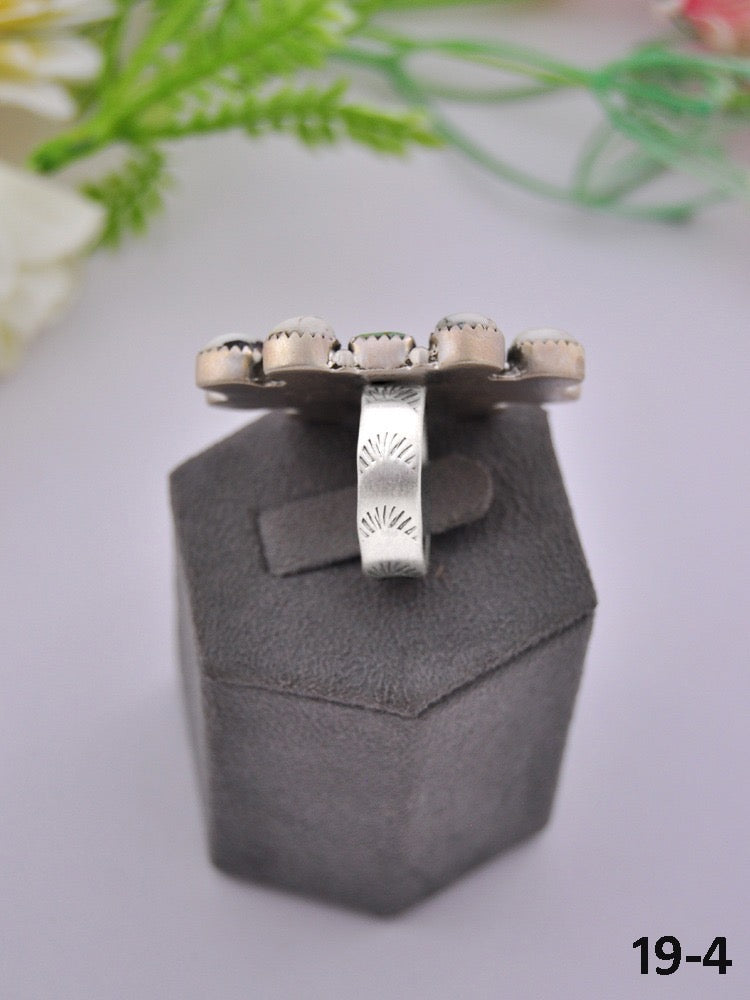 Southwest Made Multi Stone & Sterling Sliver Cluster Adjustable Ring