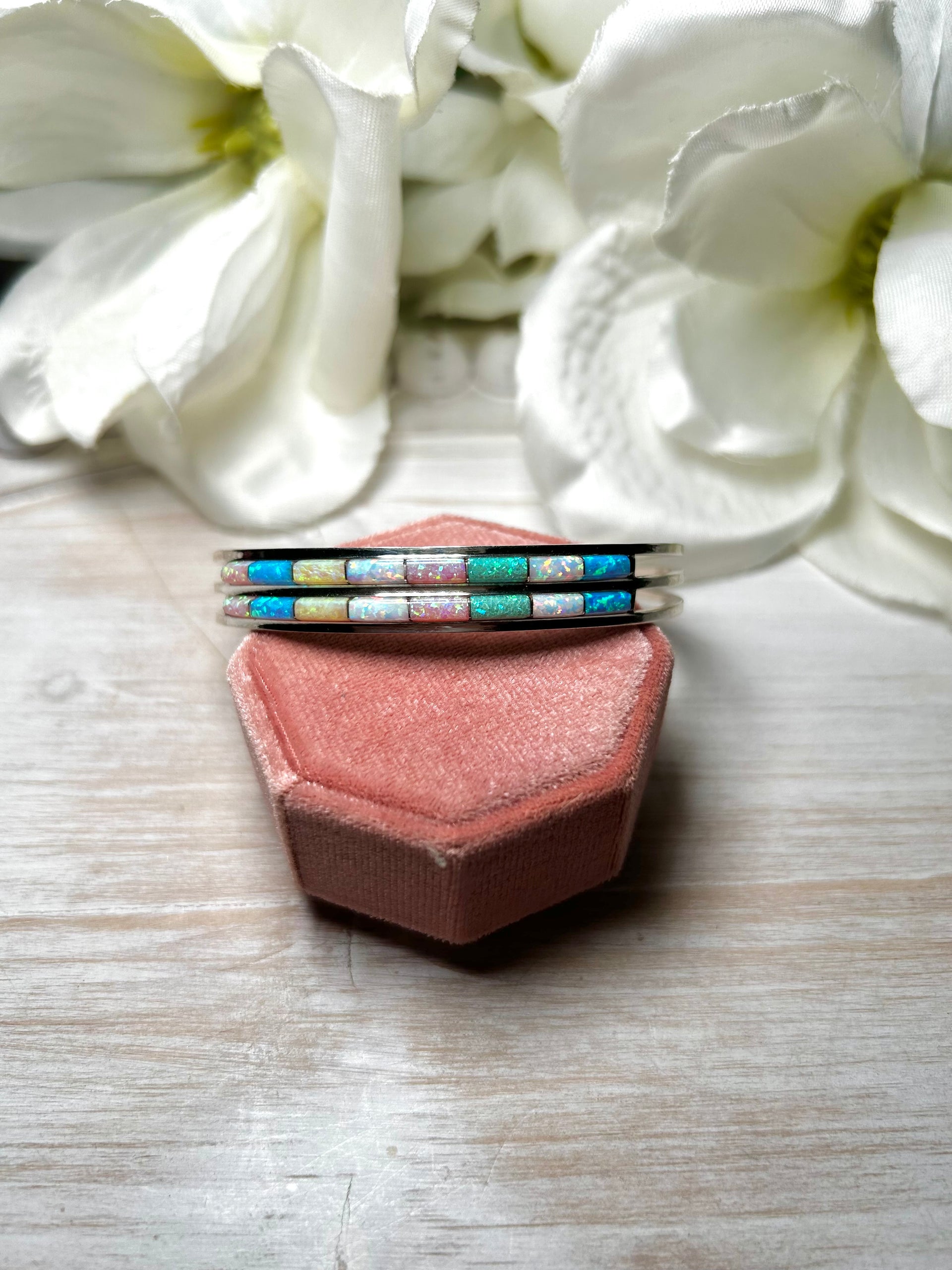 Navajo Made Opal & Sterling Silver Cuff Bracelet