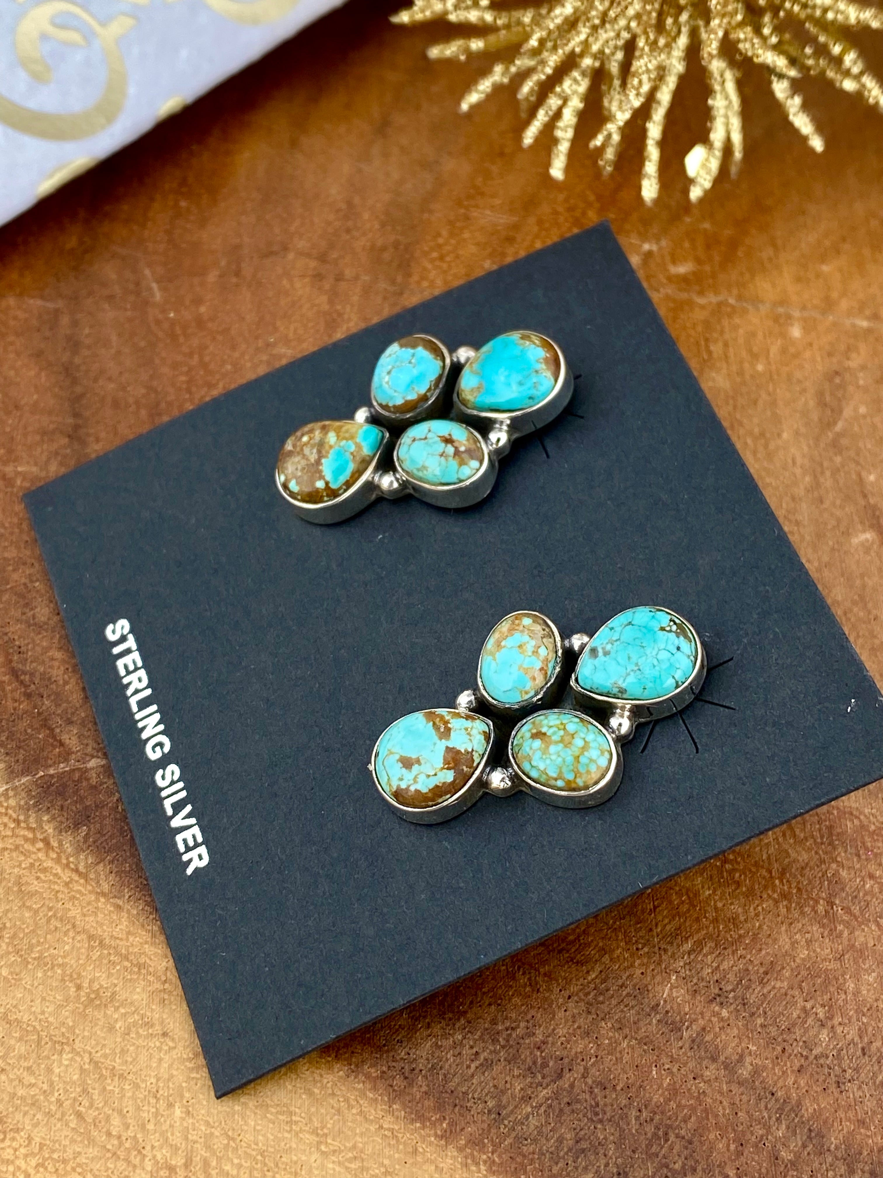 Southwest Handmade #8 Turquoise & Sterling Silver Post Earrings