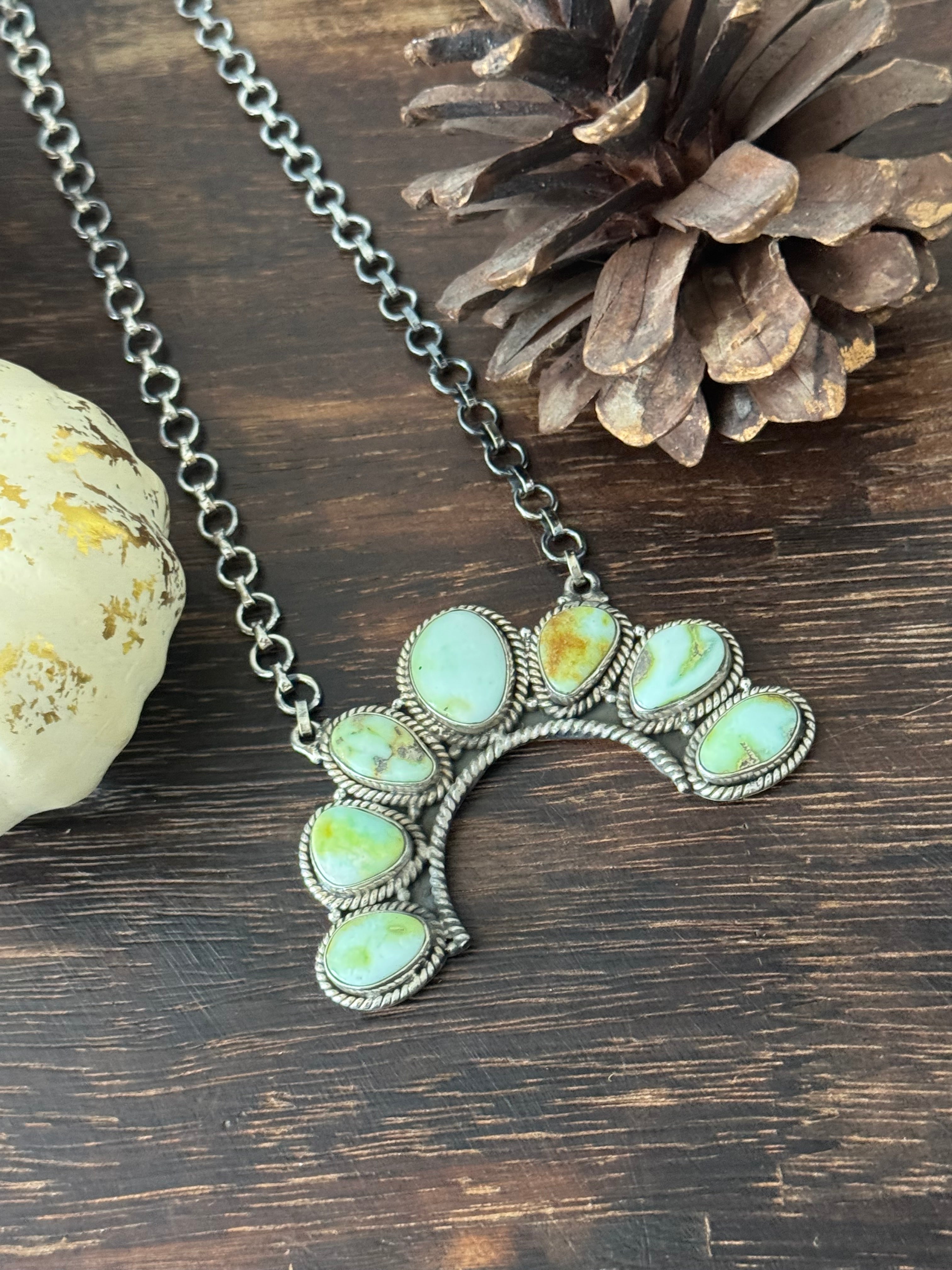 Southwest Palomino Variscite & Sterling Silver Cluster Necklace