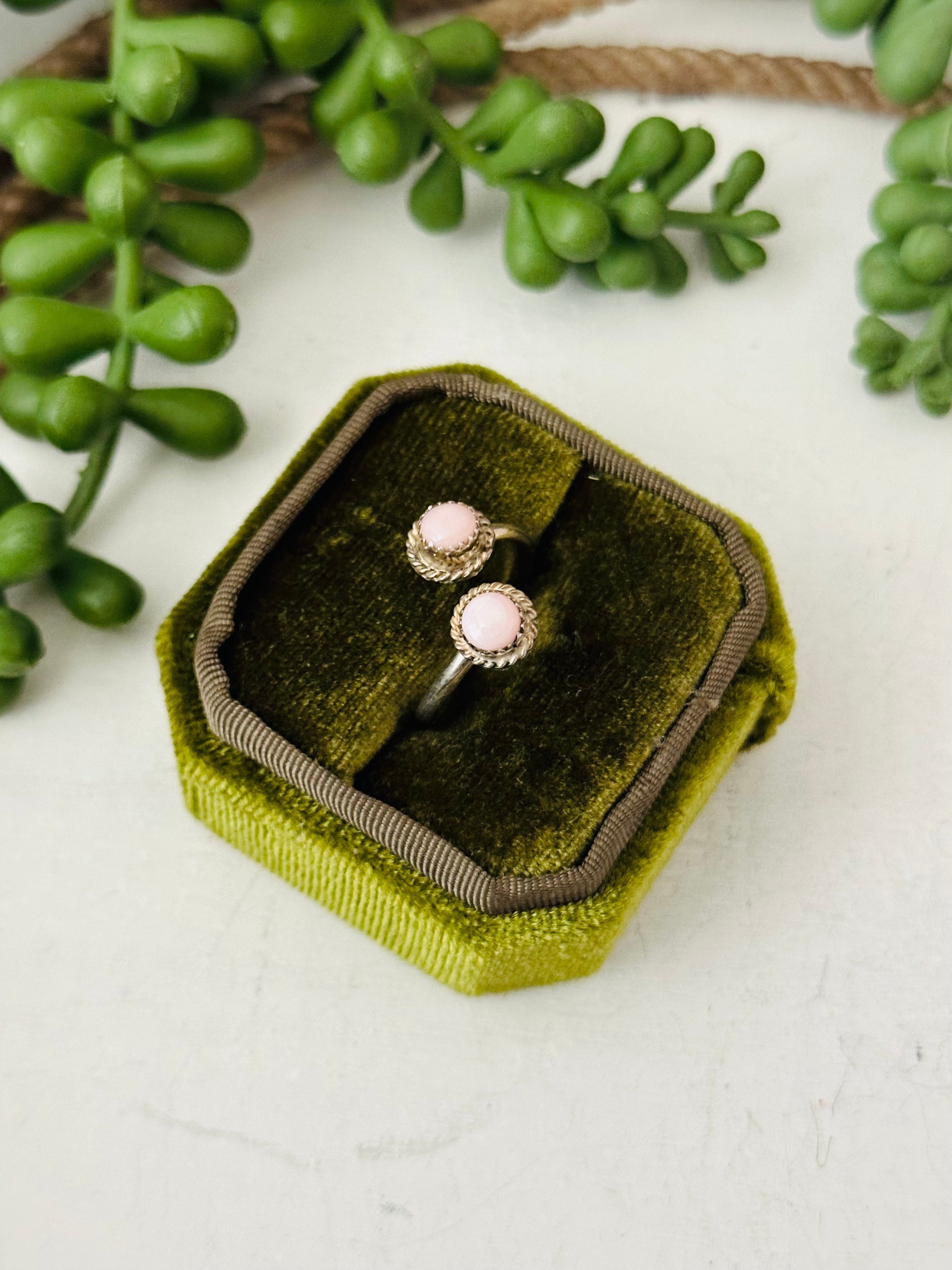 Navajo Made Pink Conch & Sterling Silver Adjustable Ring