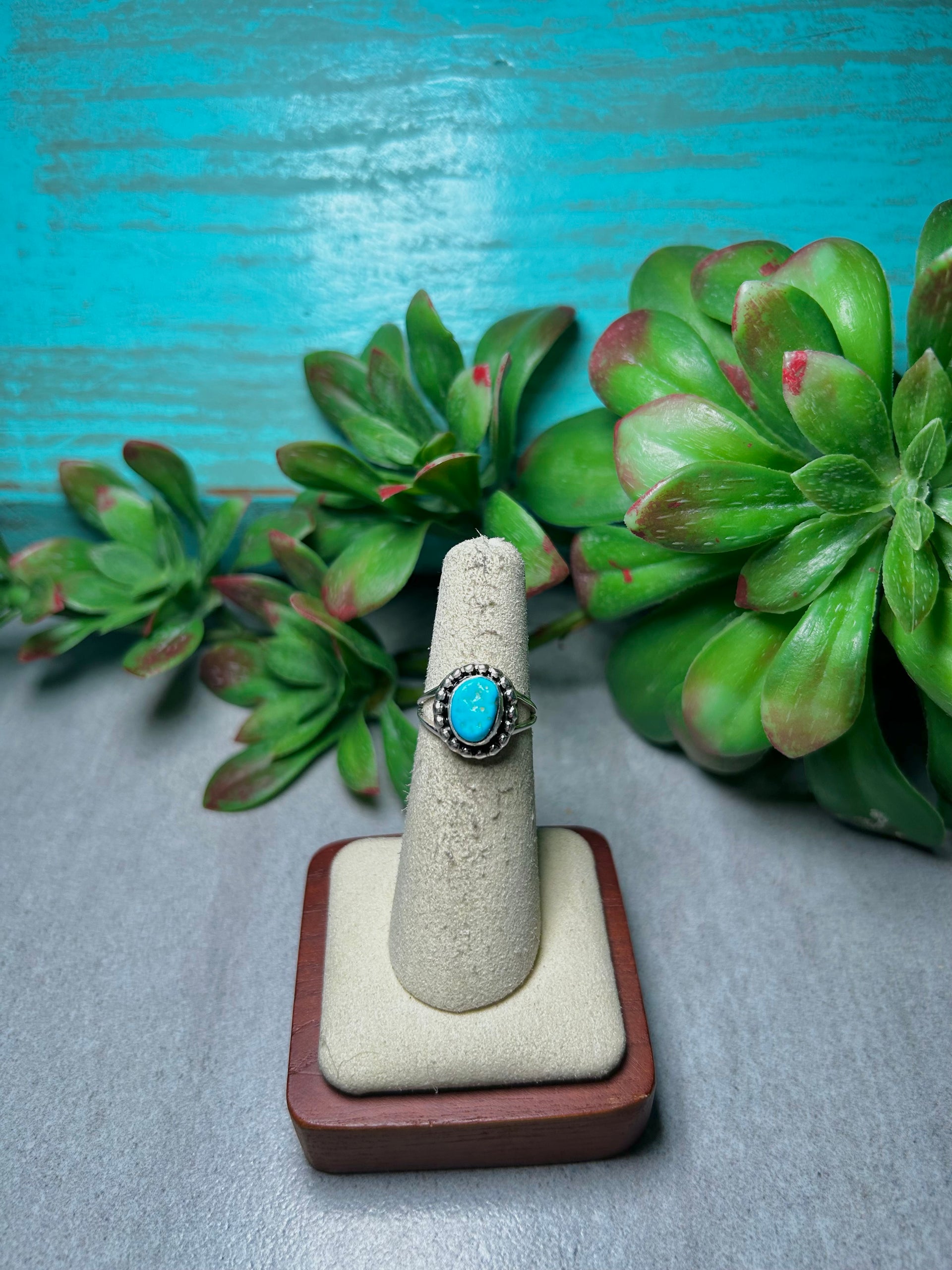 Navajo Made Kingman Turquoise & Sterling Silver Cluster Ring Size 5.25