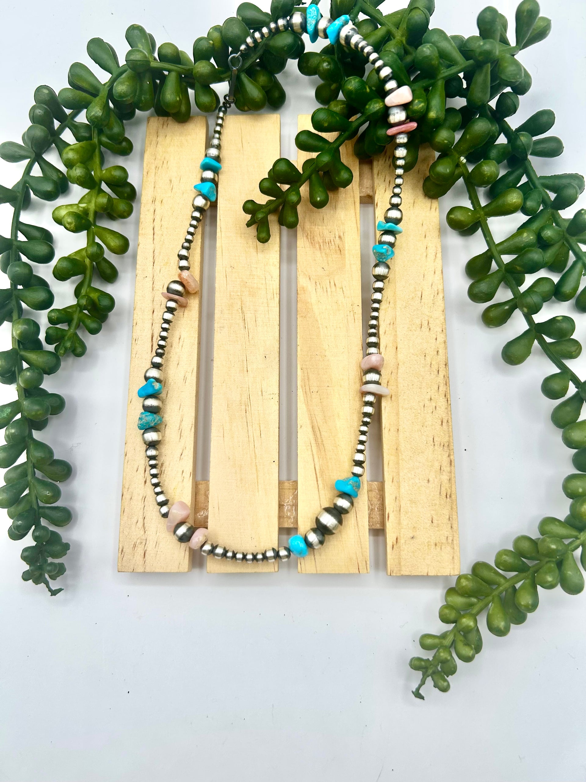 Navajo Made Strung Multi Stone & Sterling Silver Necklace