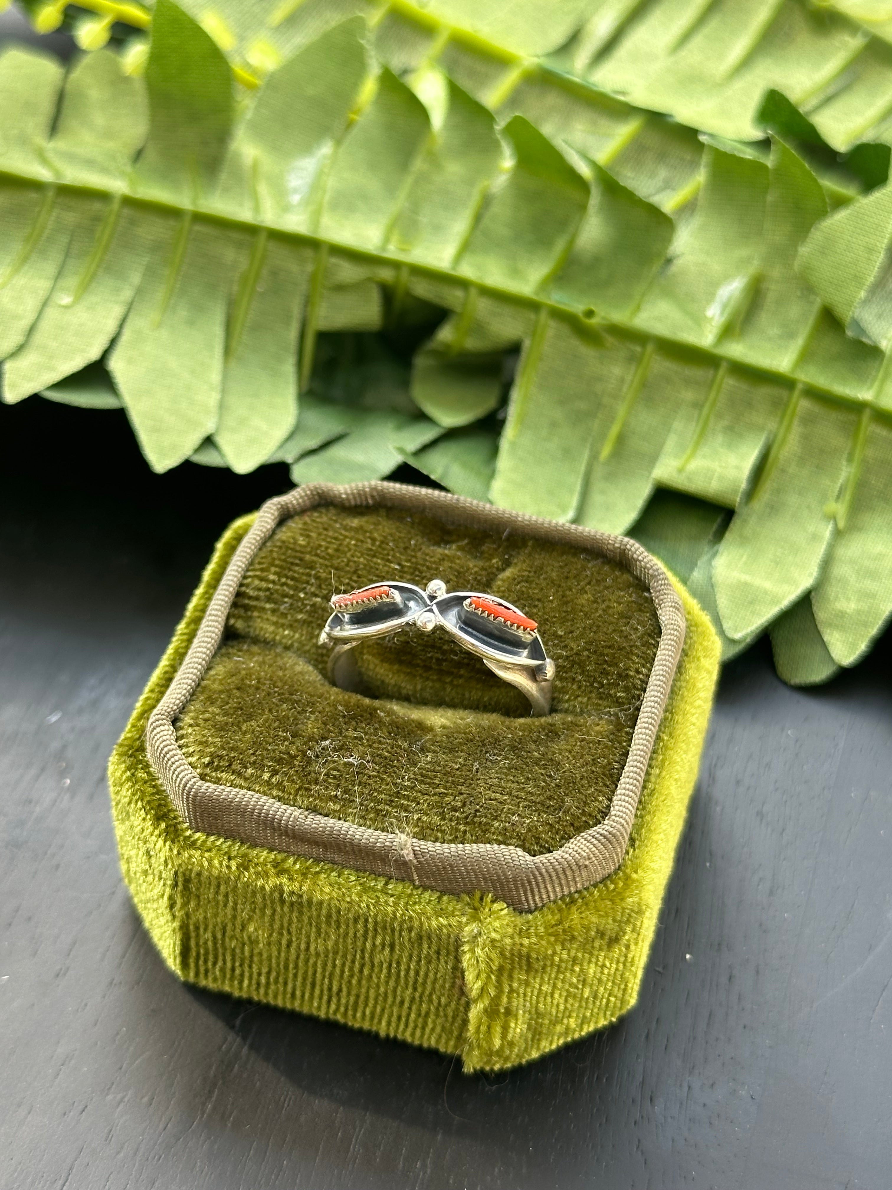 Navajo Made Red Coral & Sterling Silver Ring