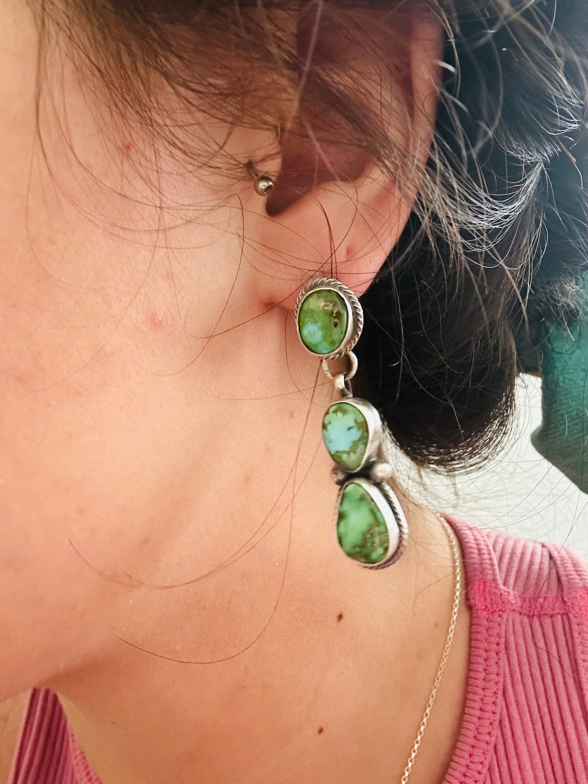 Dave Skeets Sonoran Mountain Turquoise & Sterling Silver Post Dangle Earrings