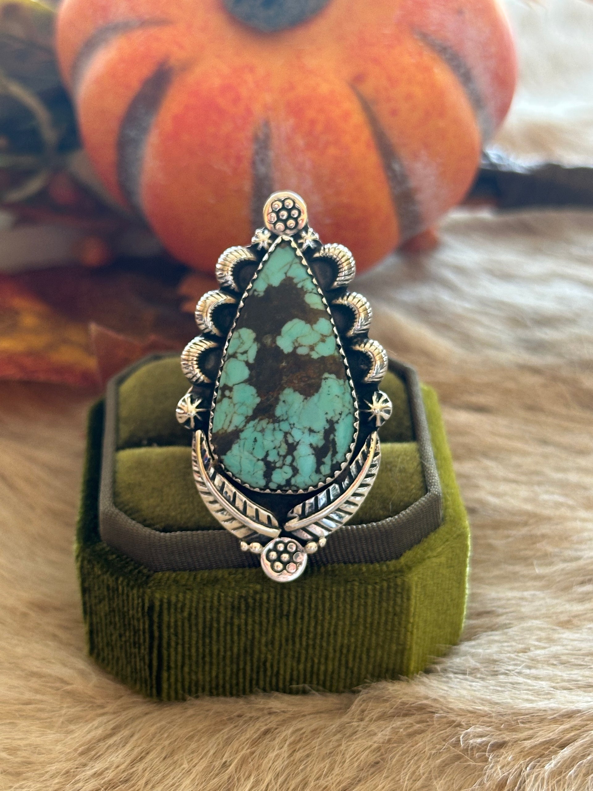 Southwest Handmade #8 Turquoise & Sterling Silver Adjustable Ring