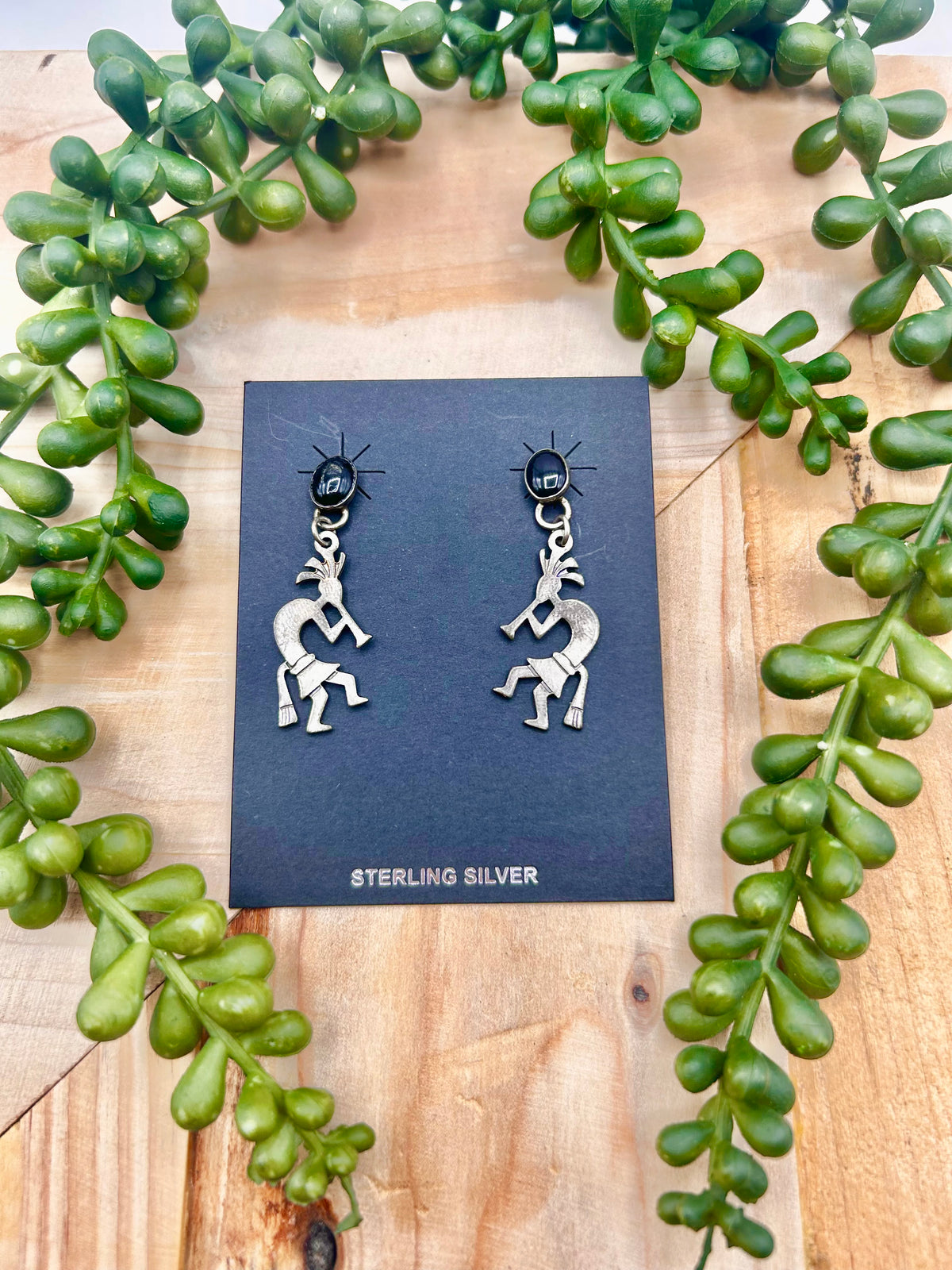 Old Pawn Navajo Made Onyx & Sterling Silver Post Earrings