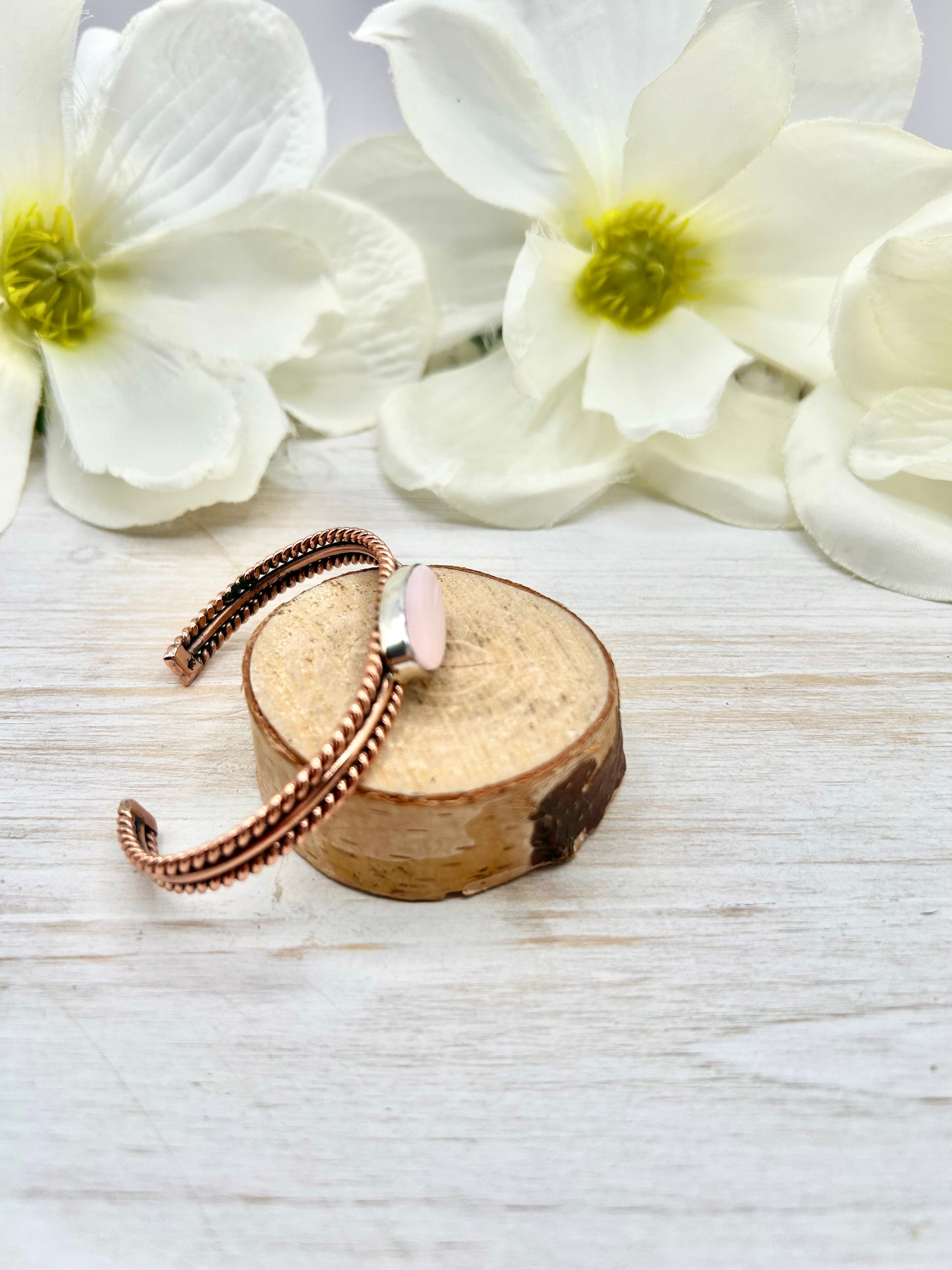 Navajo Made Pink Conch & Copper Cuff Bracelet
