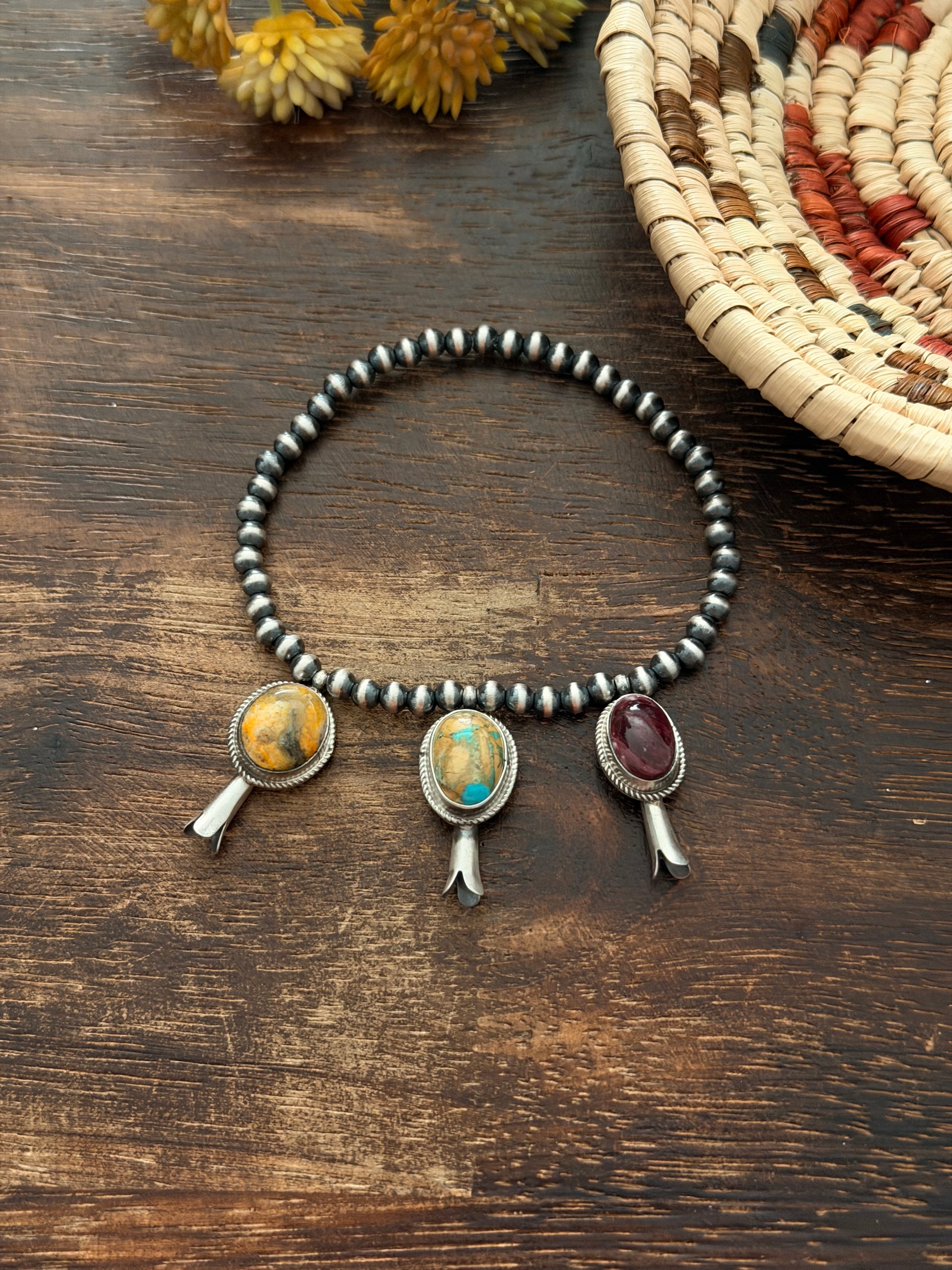 George Rios Multi Stone & Sterling Silver Hand Strung Pearl Beaded Stretch Bracelet