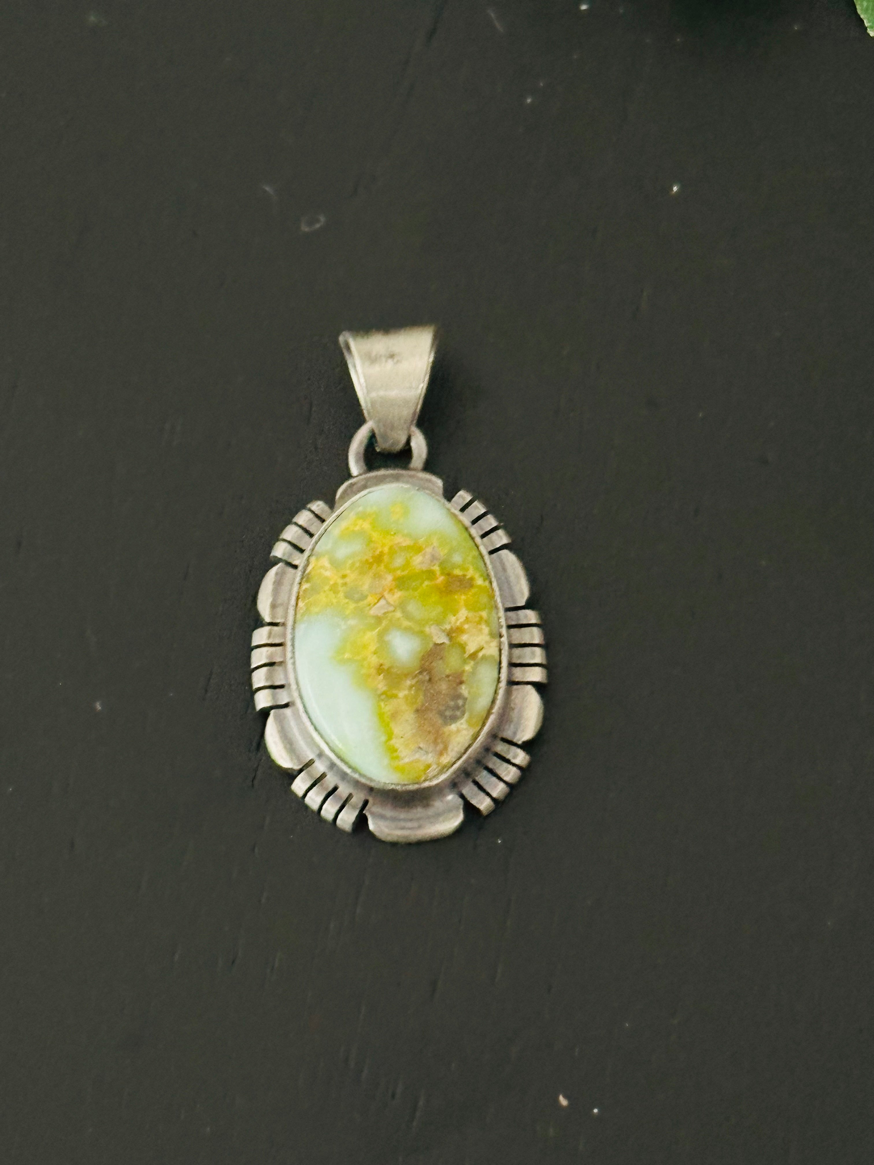 Navajo Made Palomino Variscite & Sterling Silver Pendant