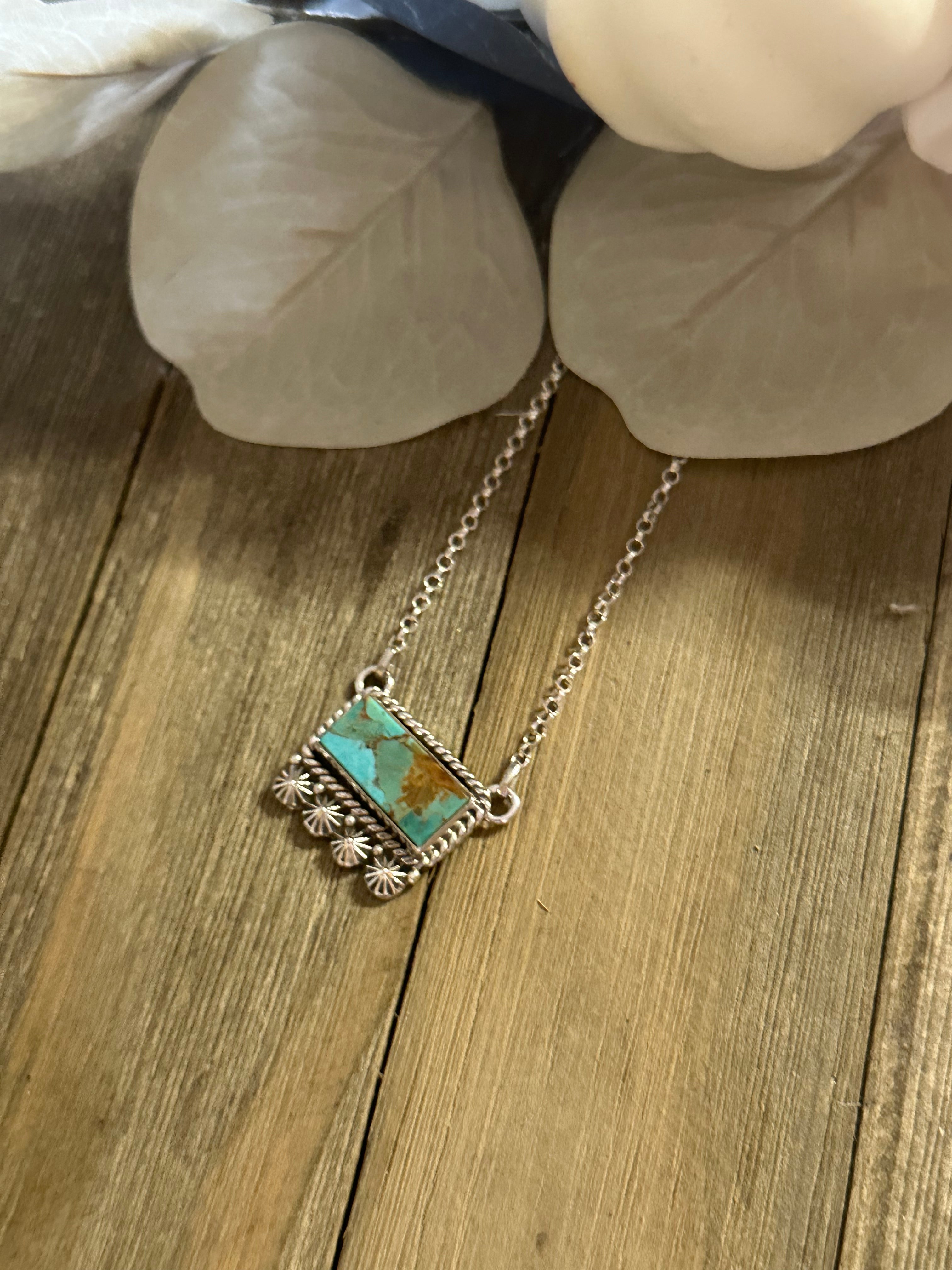 Southwest Handmade Kingman Turquoise & Sterling Silver Bar Necklace