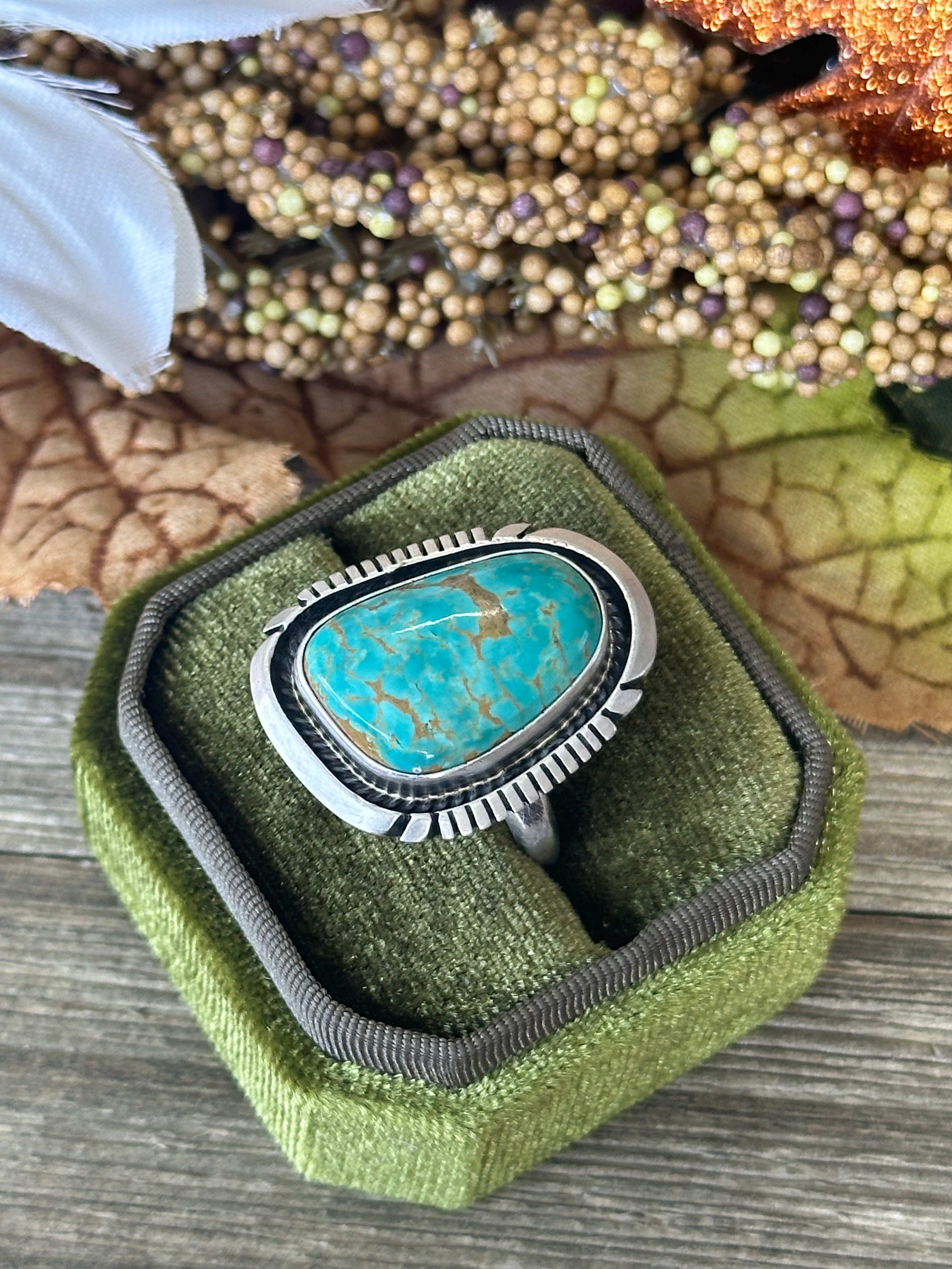 Alfred Martinez Royston Turquoise &  Sterling Silver Adjustable Ring