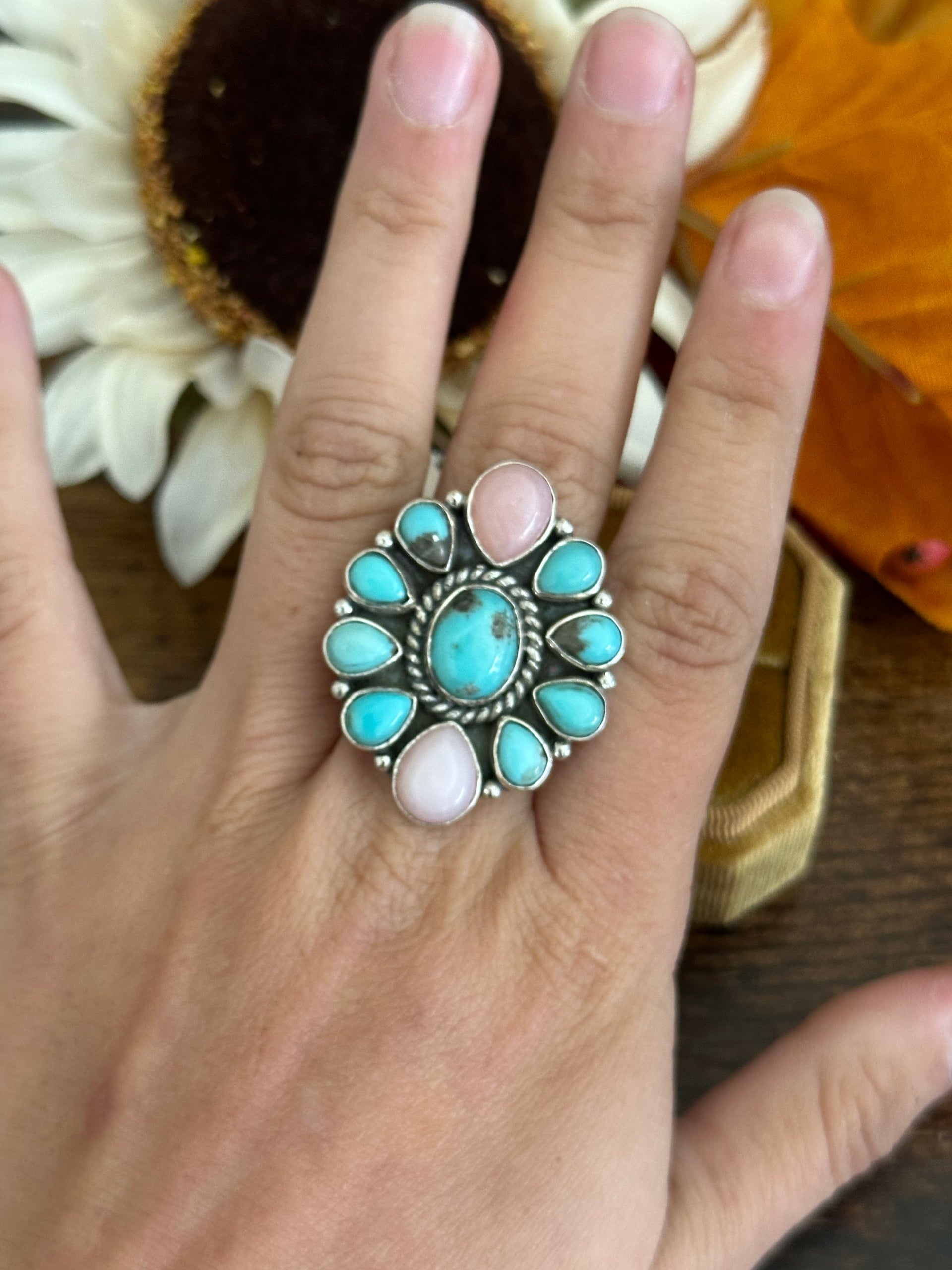 Southwest Handmade Multi Stone & Sterling Silver Adjustable Ring