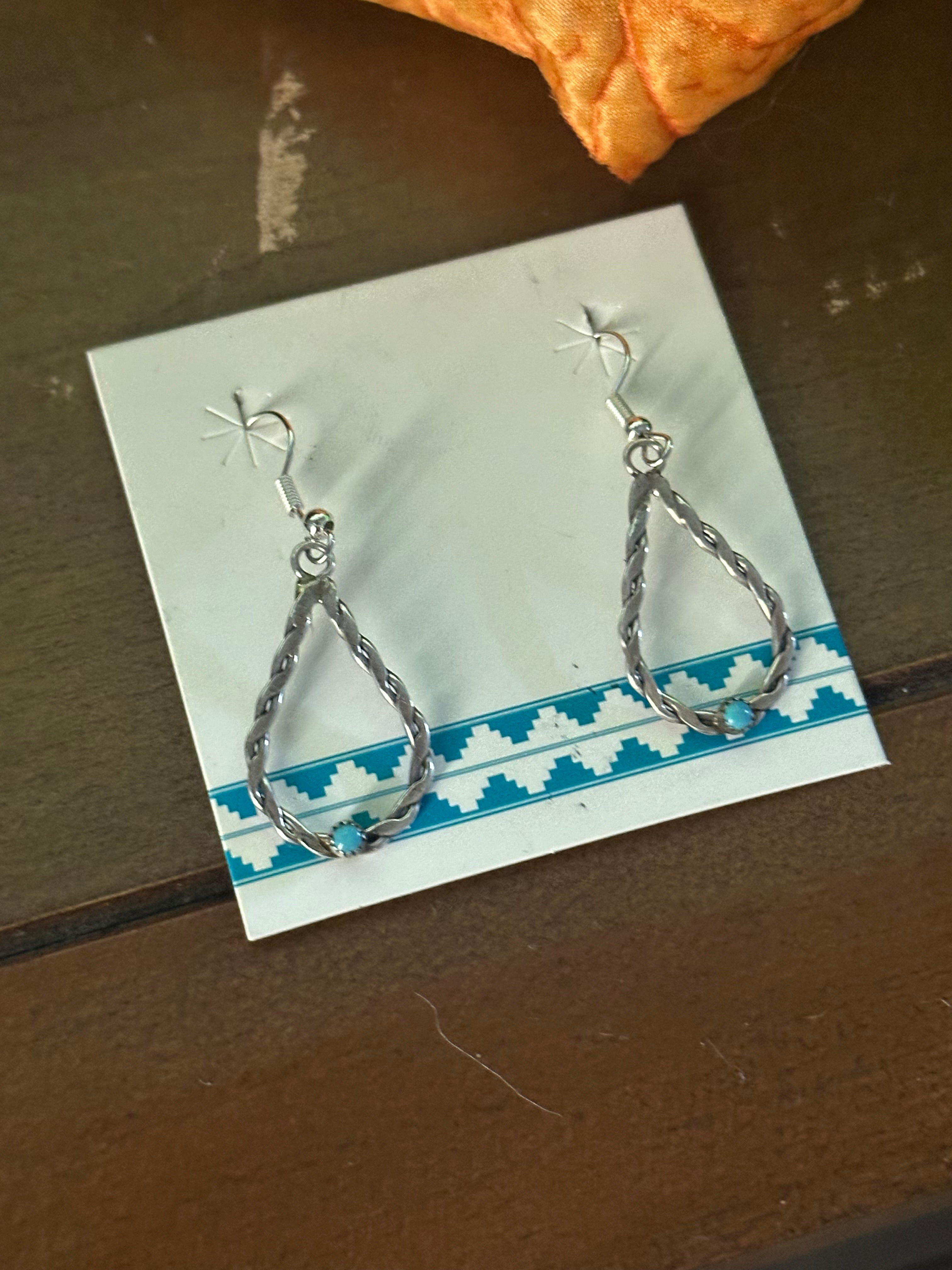 Navajo Made Kingman Turquoise & Sterling Silver Dangle Earrings