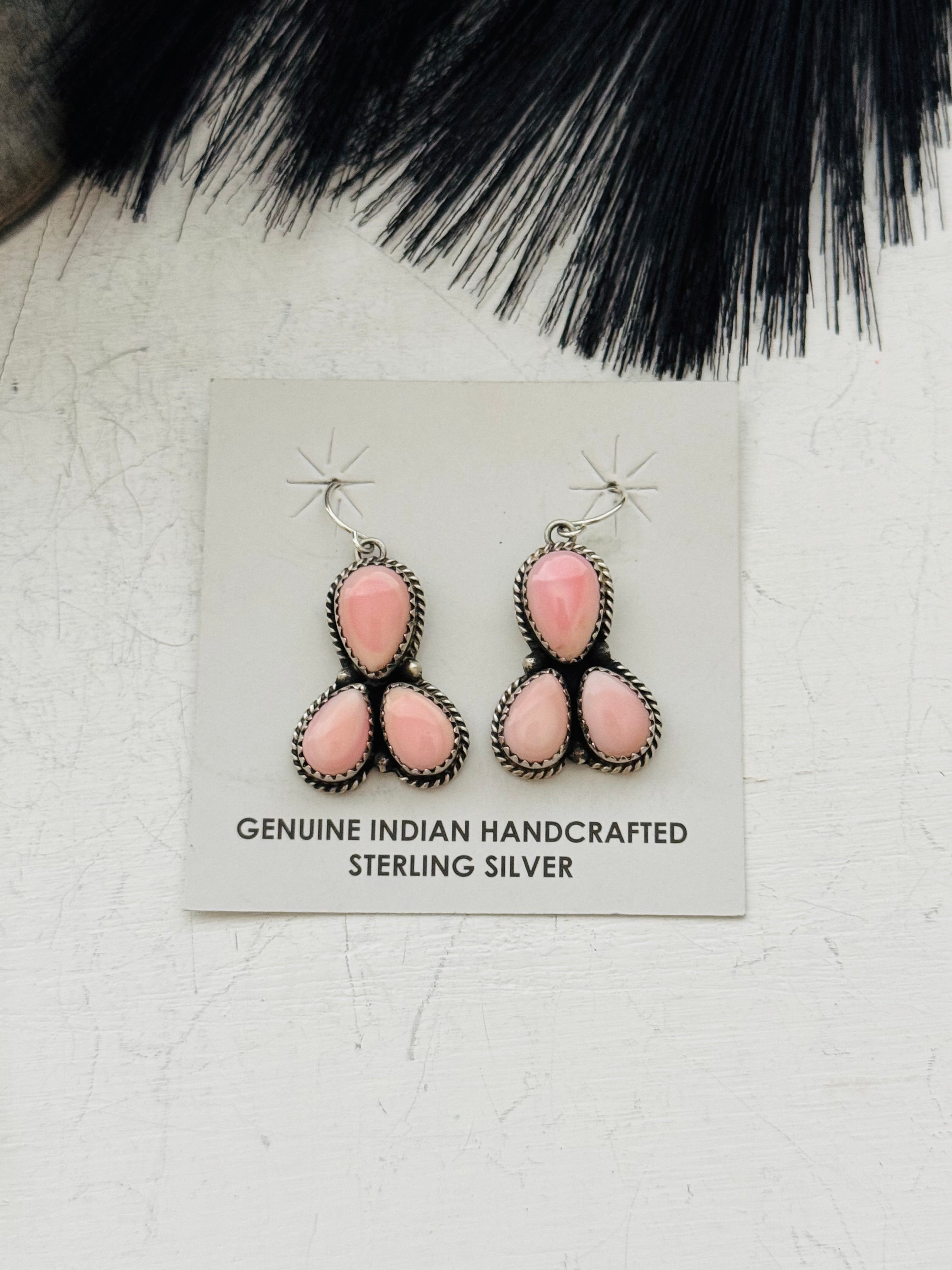 Freda Martinez Pink Conch & Sterling Silver Dangle Earrings