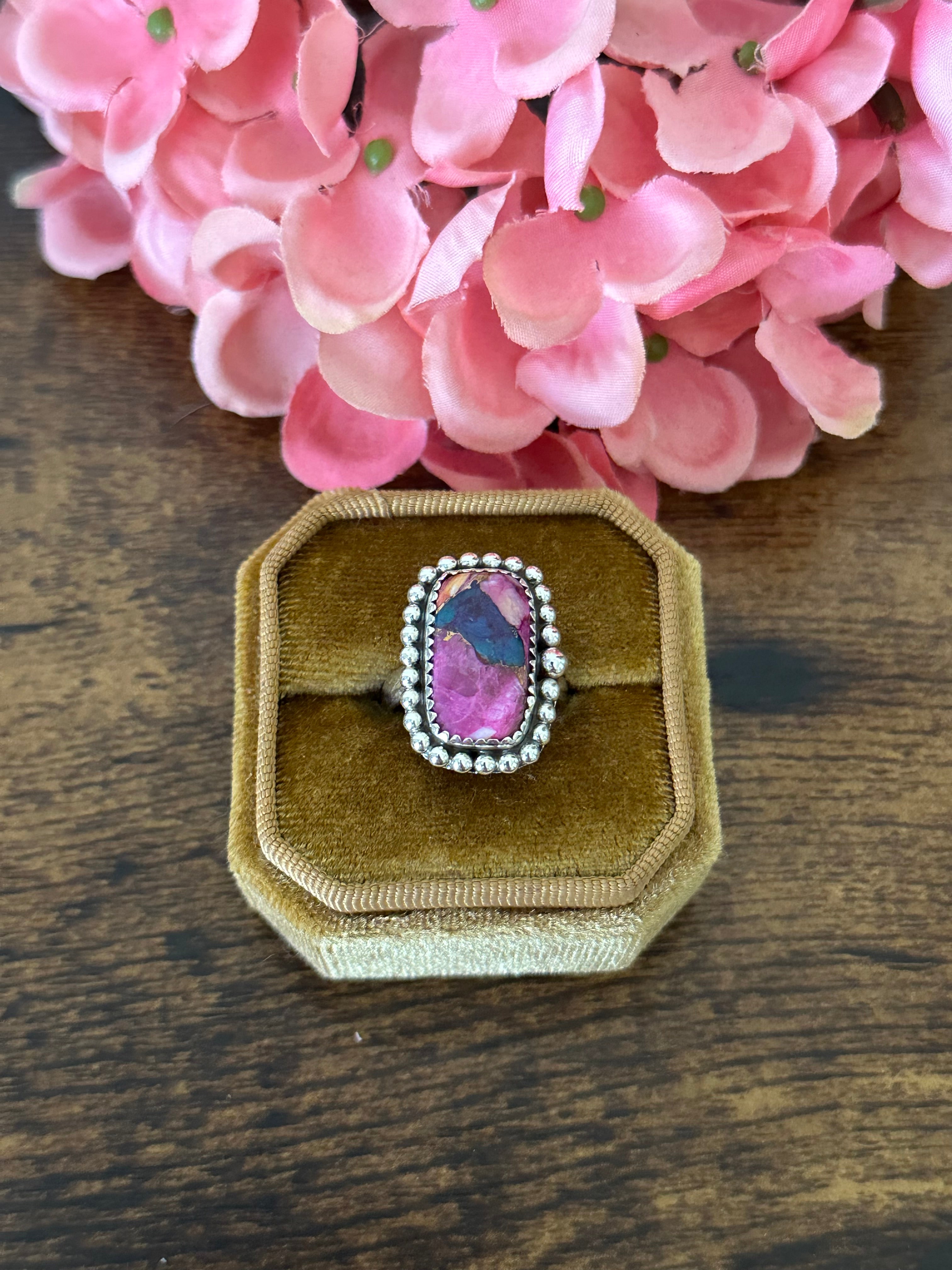 Southwest Handmade Pink Mohave Turquoise & Sterling Silver Ring Size 6.25