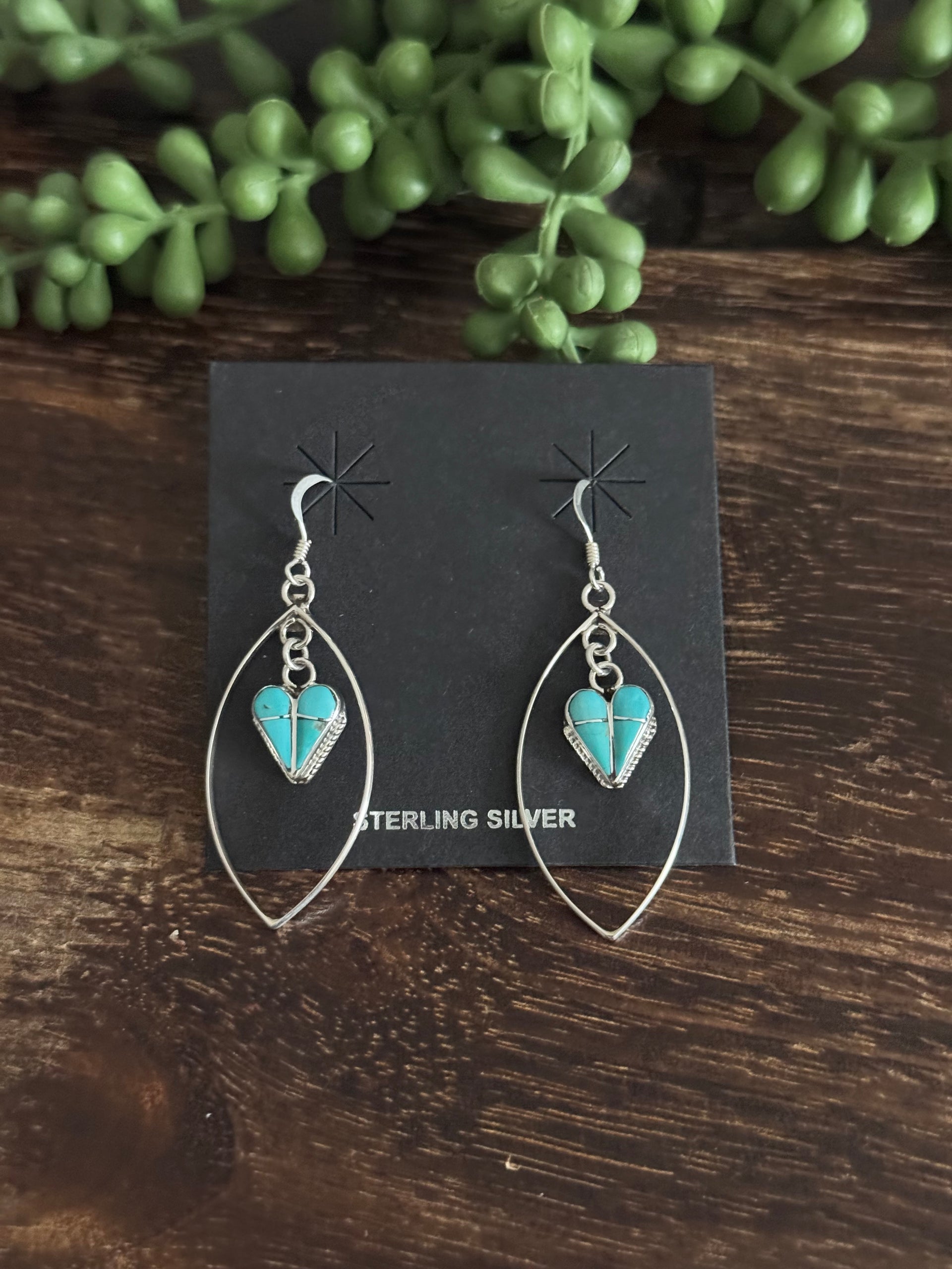 Zuni Made Kingman Turquoise & Sterling Silver Dangle Earrings