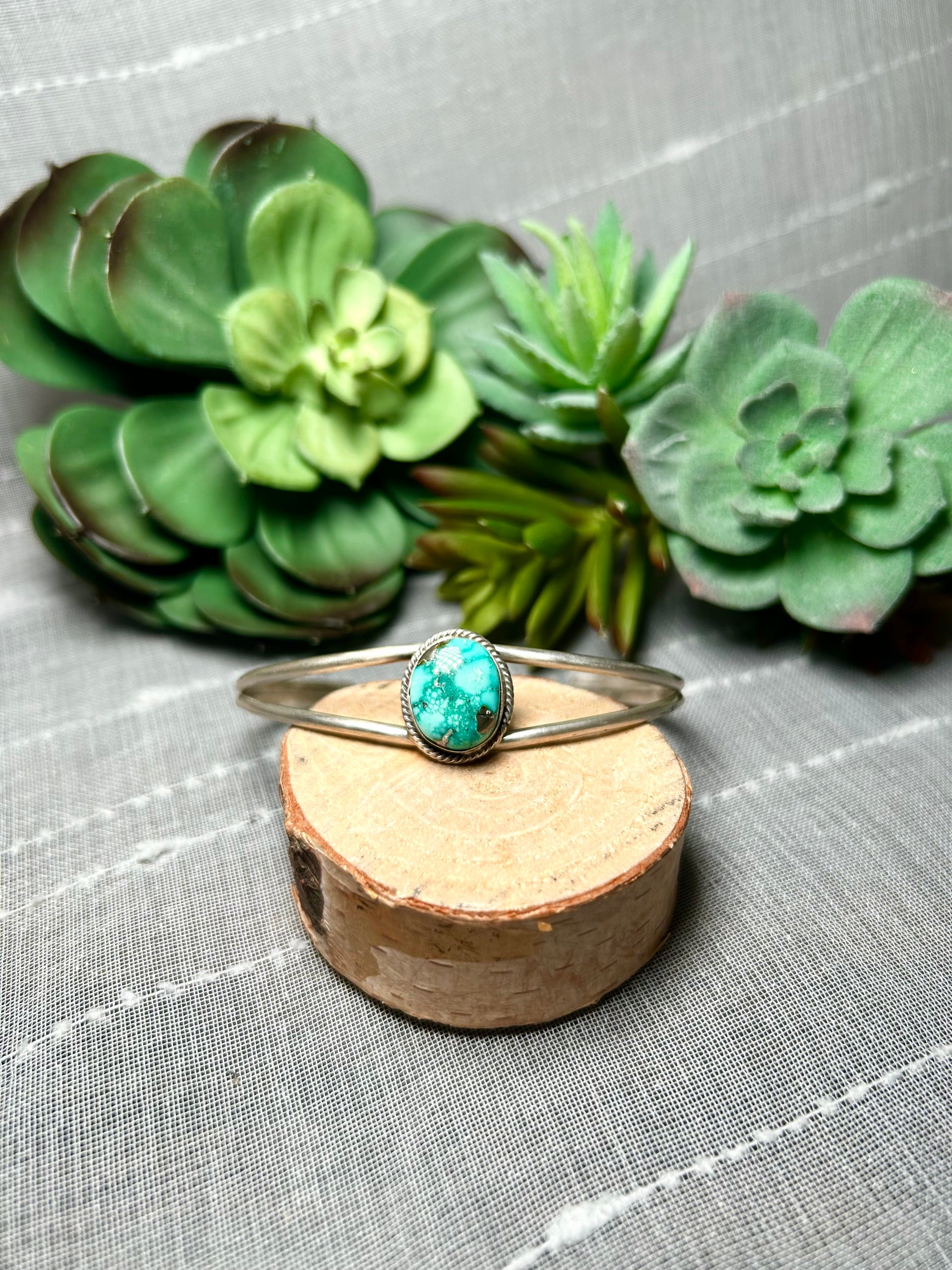 Navajo Made Emerald Valley Turquoise & Sterling Silver Cuff Bracelet