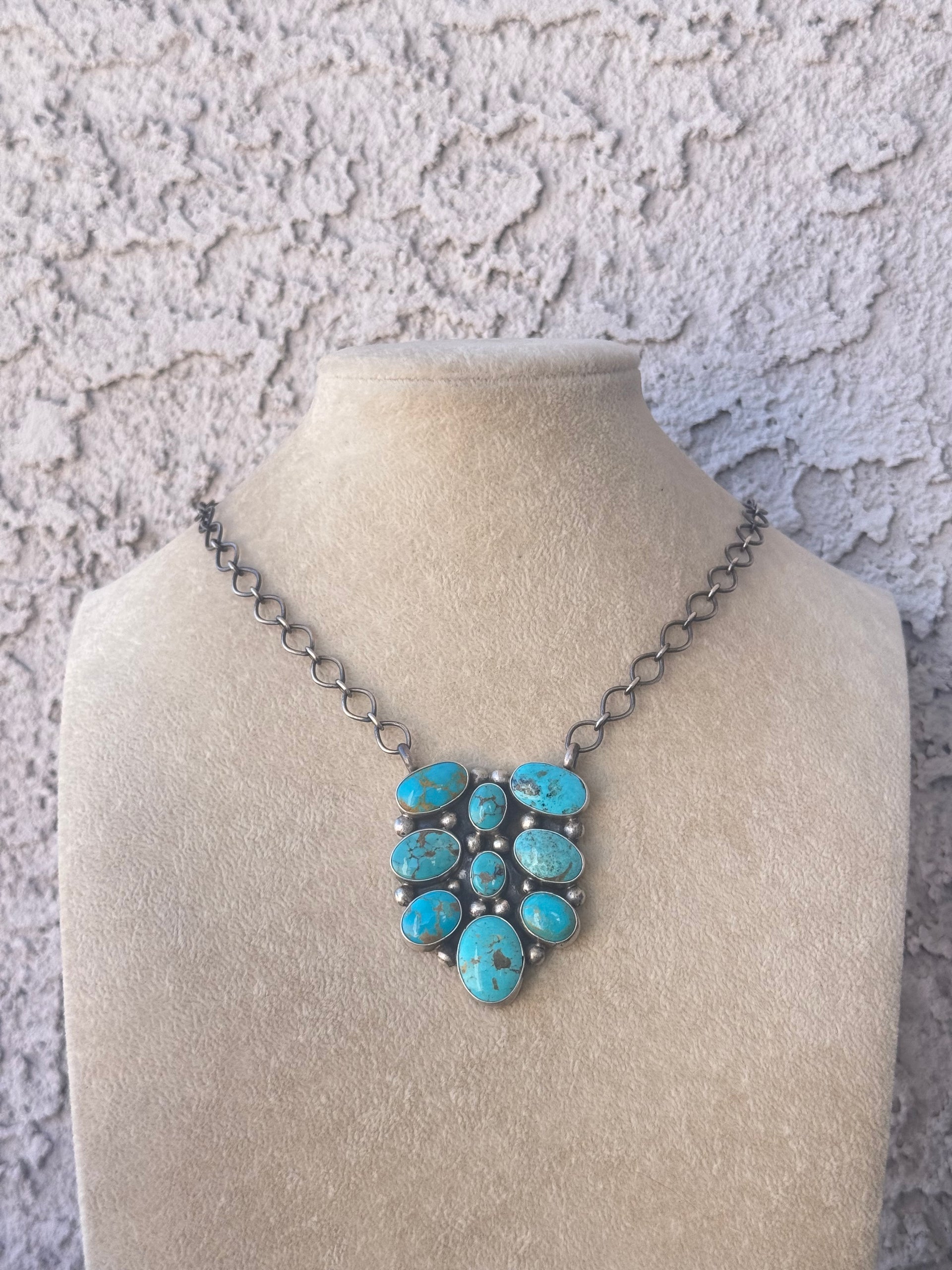 Sheila Becenti Mixed Turquoise & Sterling Sliver Cluster Necklace