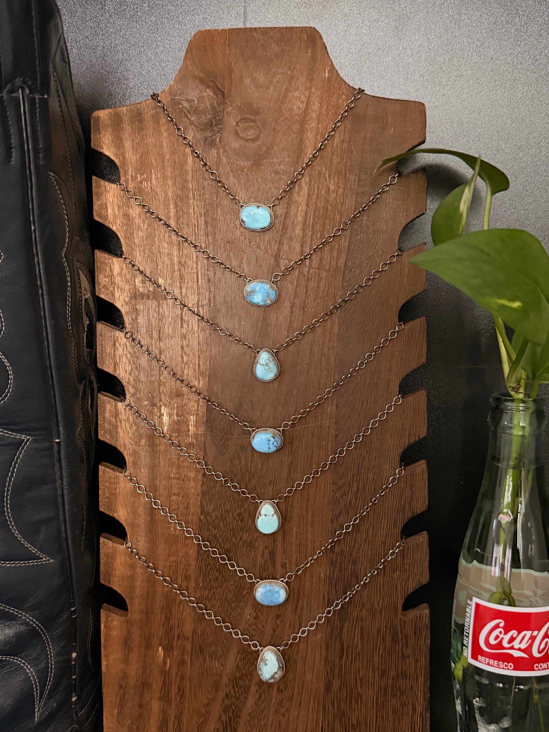 Navajo Made Golden Hill Turquoise & Sterling Silver Necklace