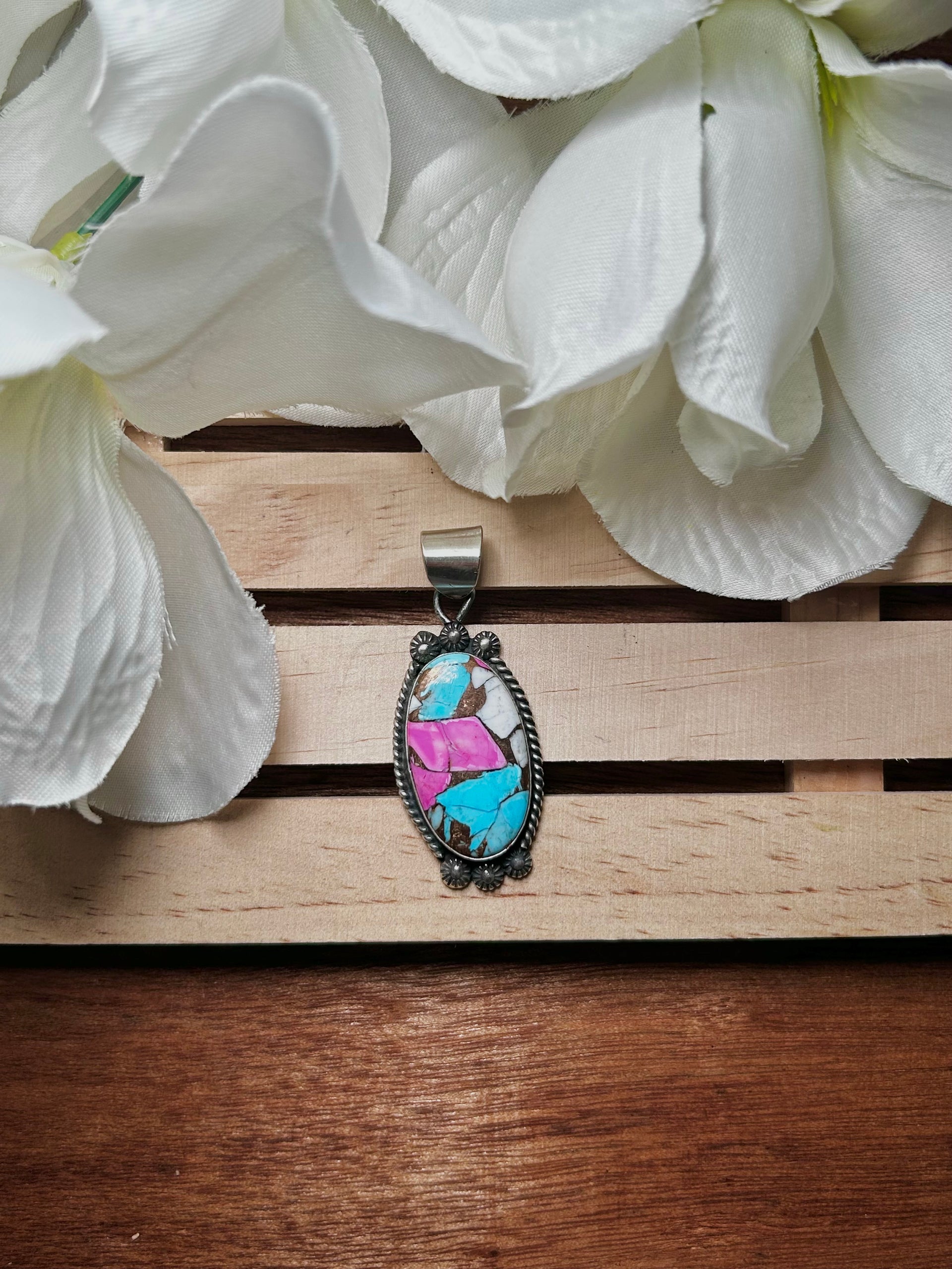 Zachariah David Cotton Candy Dahlia & Sterling Silver Pendant