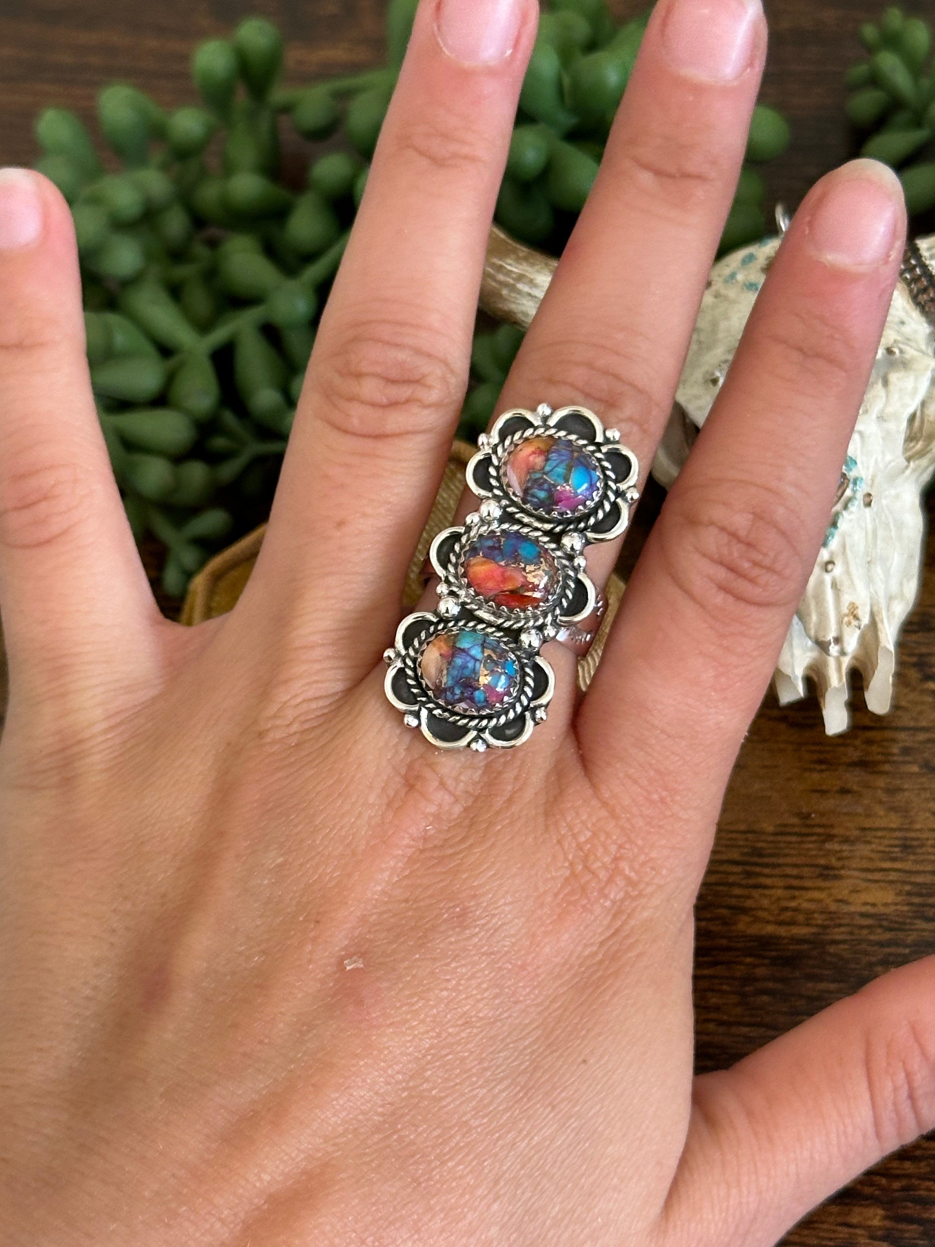 Southwest Handmade Mohave Turquoise & Sterling Silver Adjustable Ring