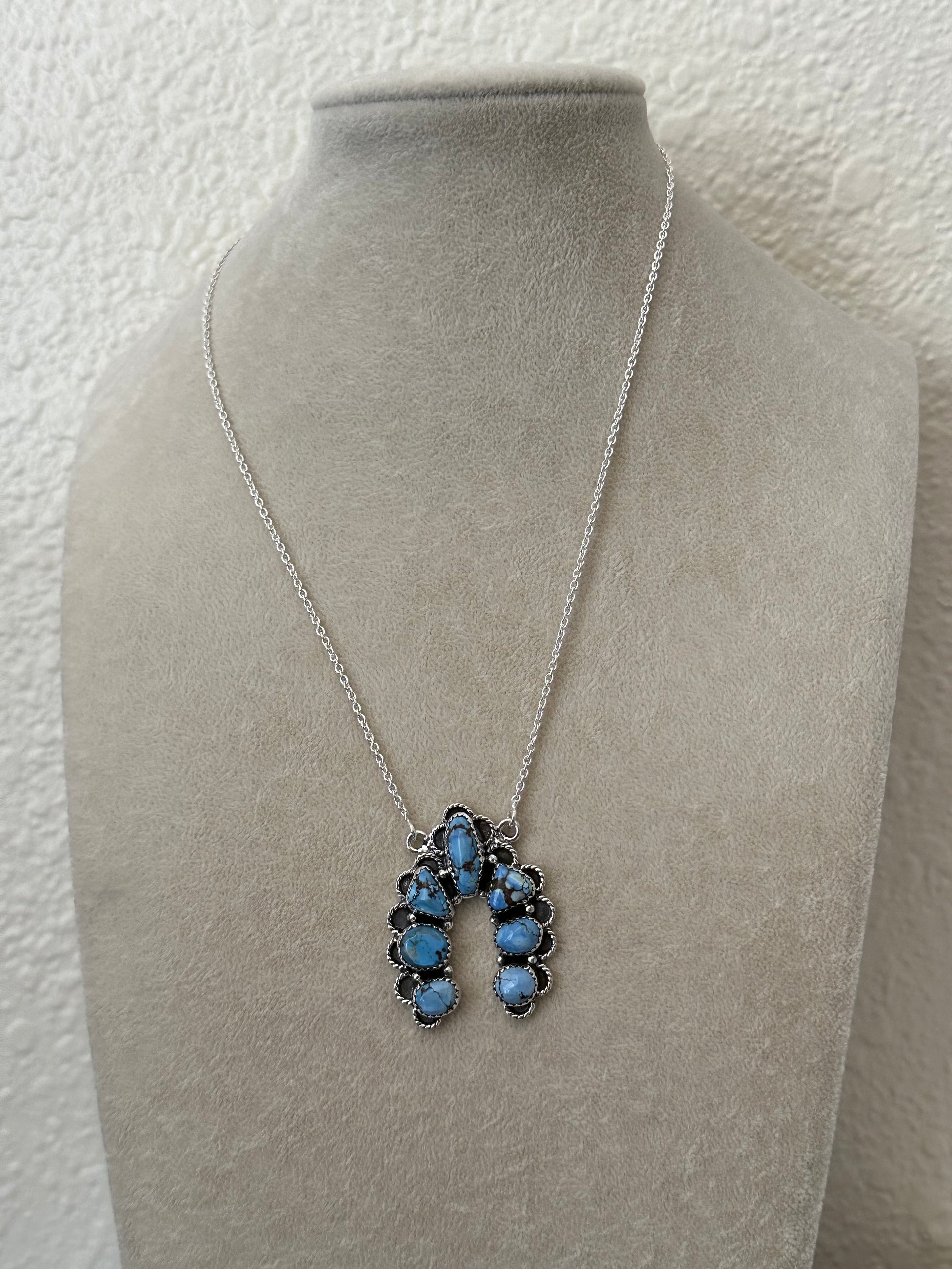 Southwest Handmade Golden Hills Turquoise & Sterling Silver Cluster Naja Necklace