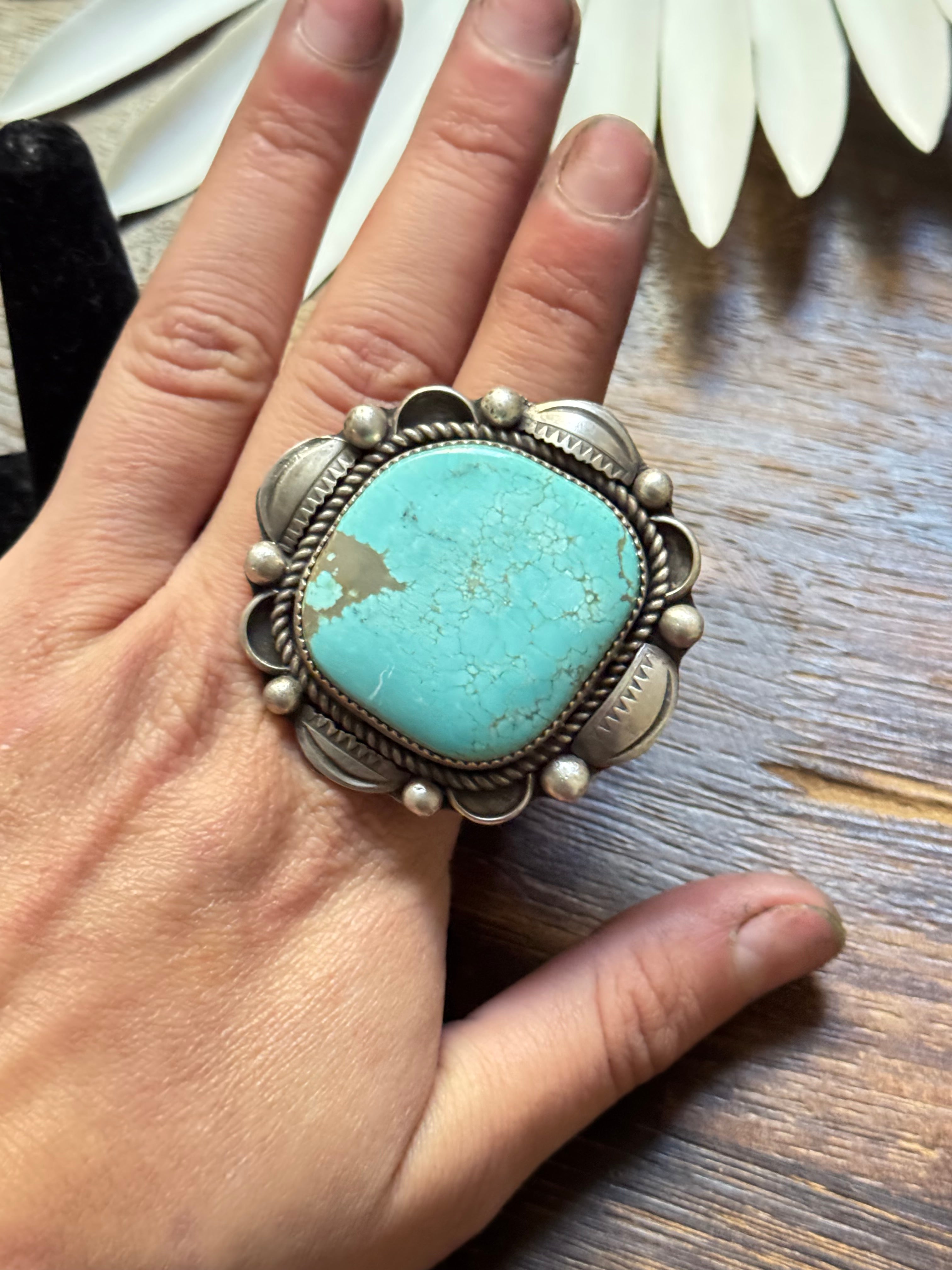 Navajo Made #8 Turquoise & Sterling Silver Adjustable Ring