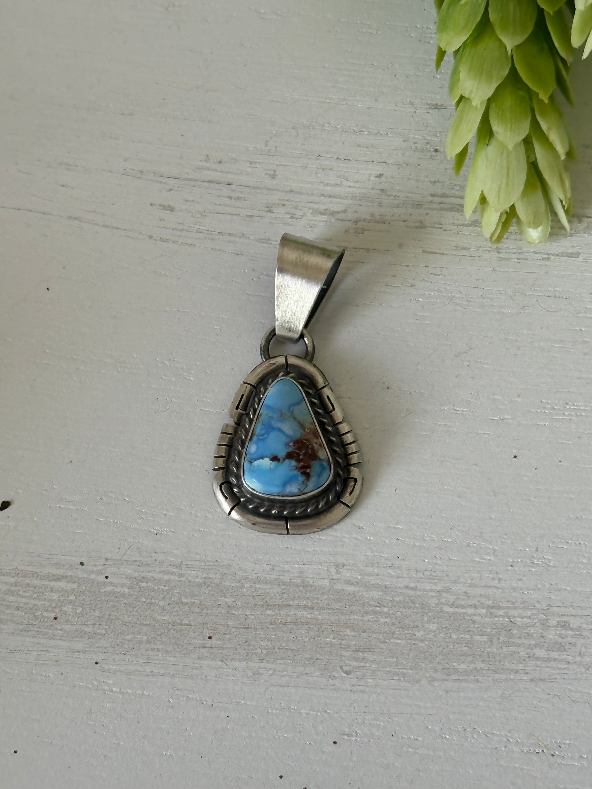 Navajo Made Golden Hills Turquoise & Sterling Silver Pendant