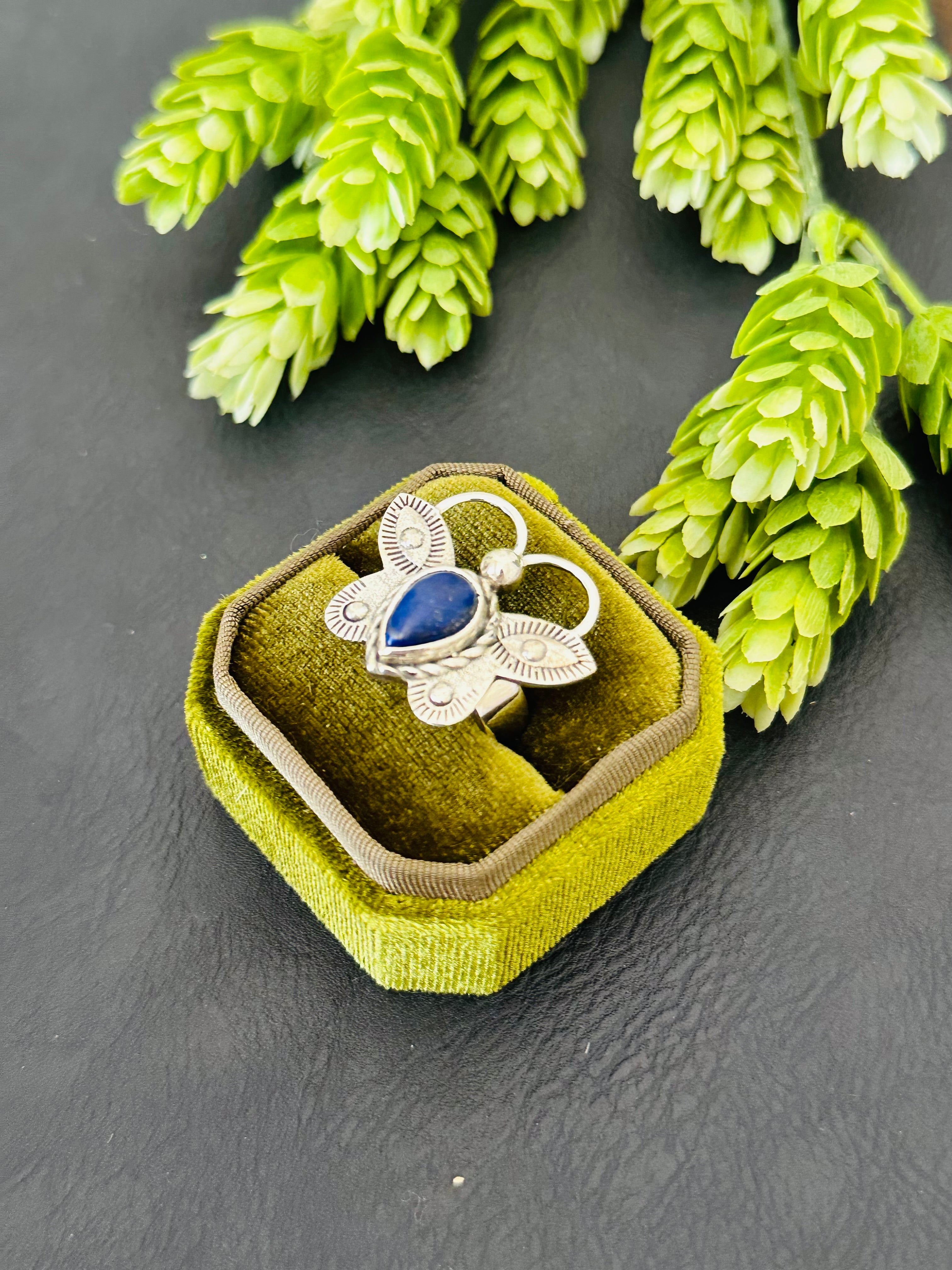 Southwest Handmade Lapis & Sterling Silver Adjustable Butterfly Ring