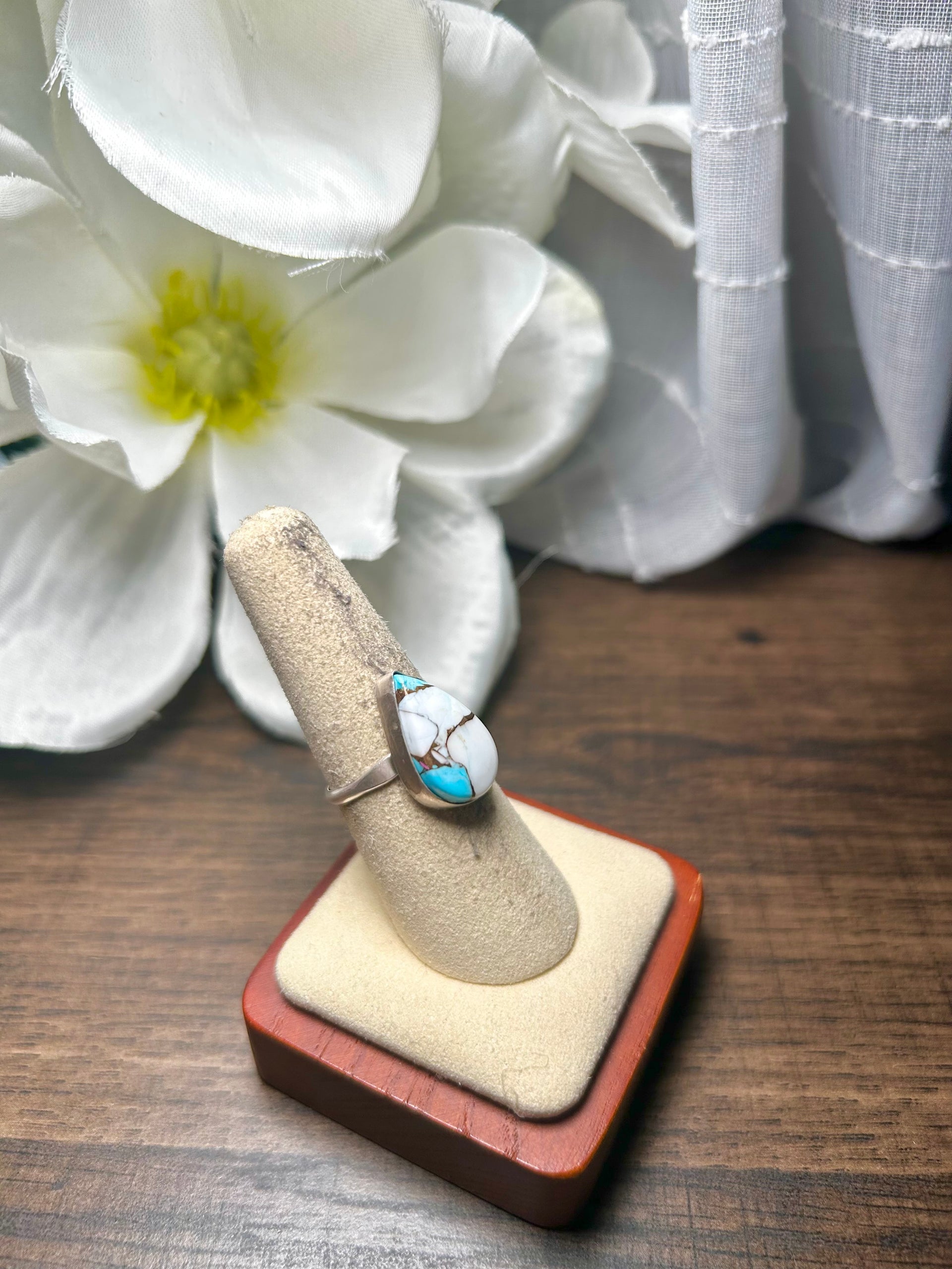 Navajo Made Cotton Candy Dahlia & Sterling Silver Ring Size 7.25