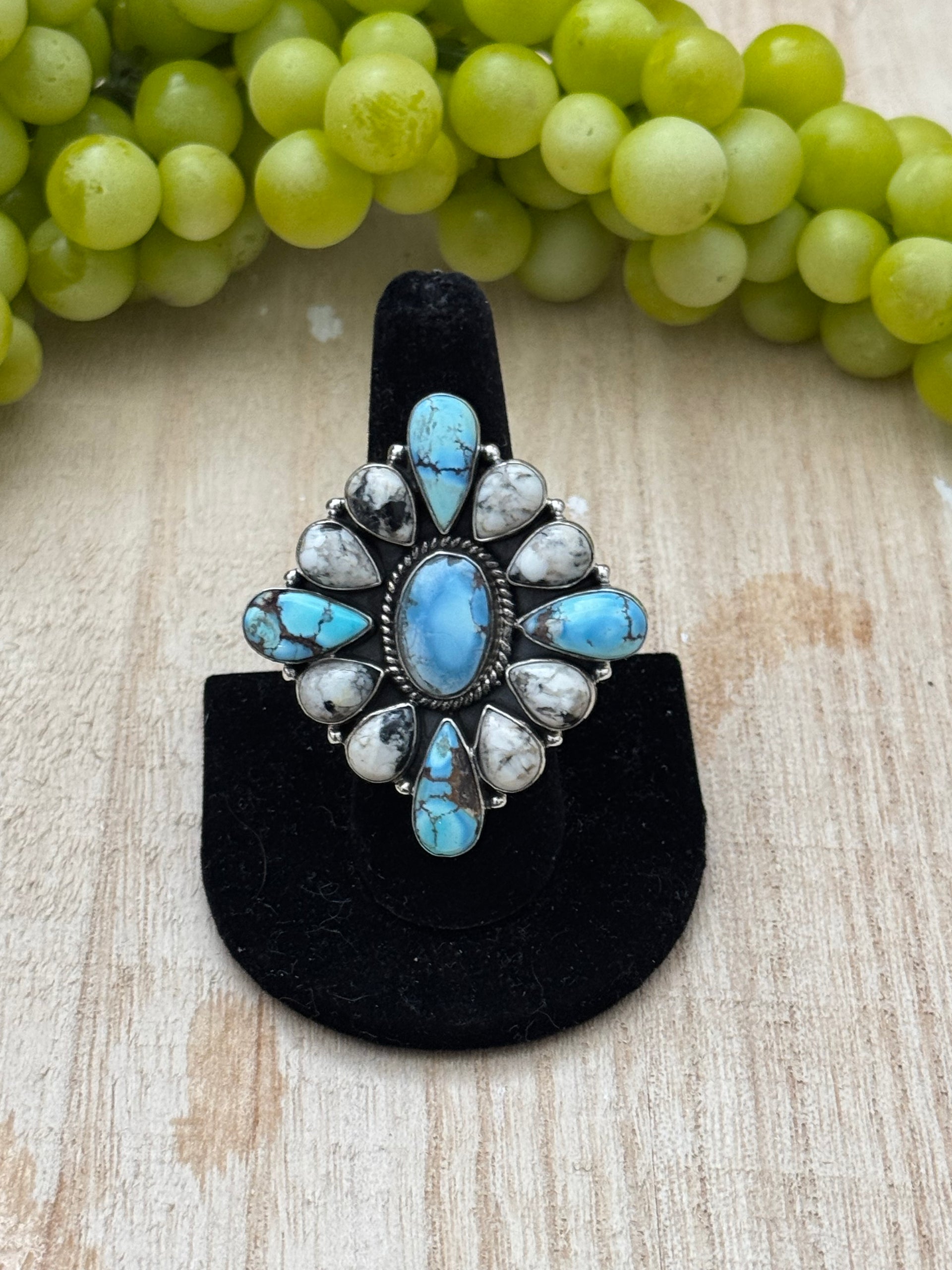 Southwest Handmade Multi Stone & Sterling Silver Adjustable Cluster Ring
